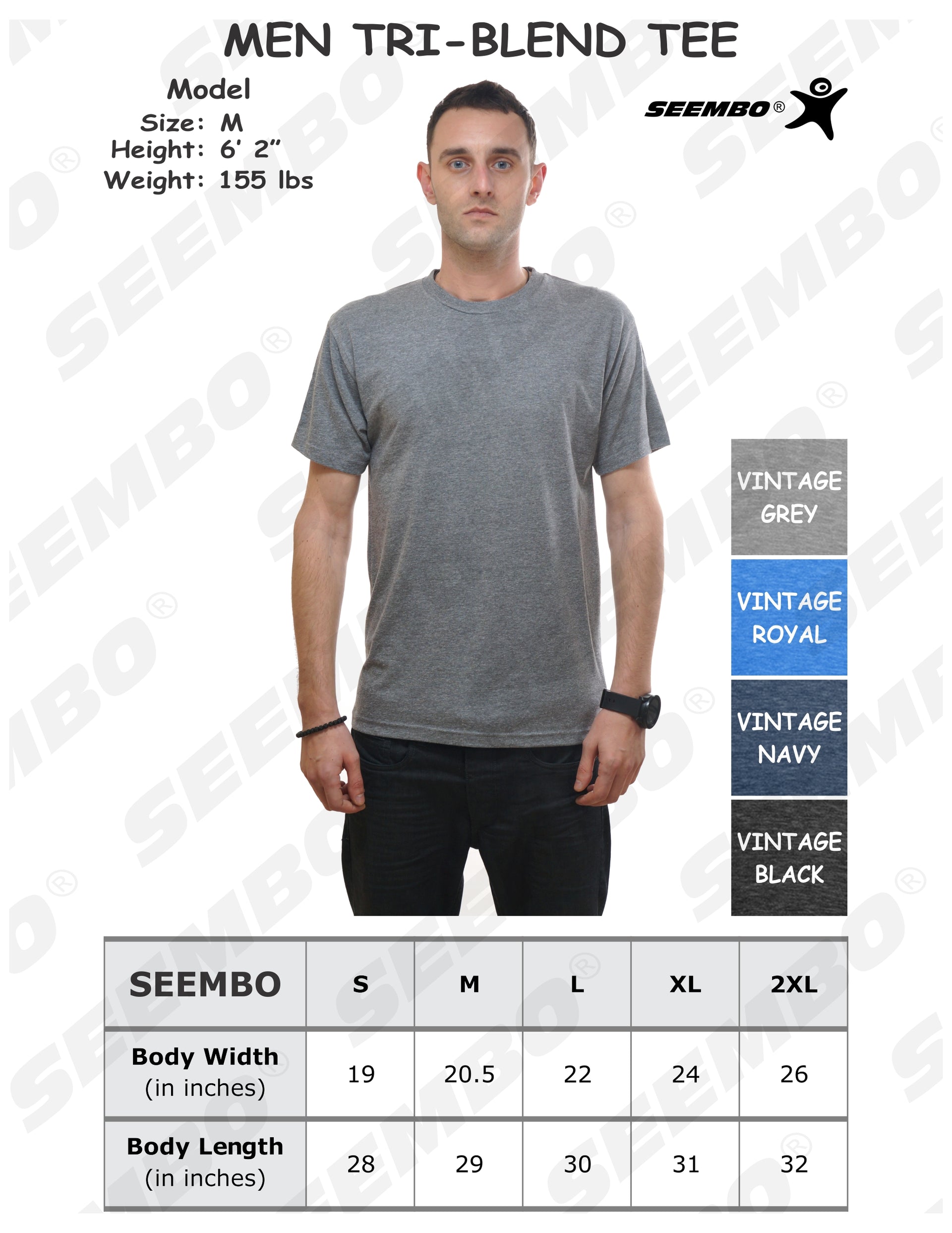 SEEMBO-Size-Chart-Men-Unisex-Tri-Blend-T-Shirt-with-colors
