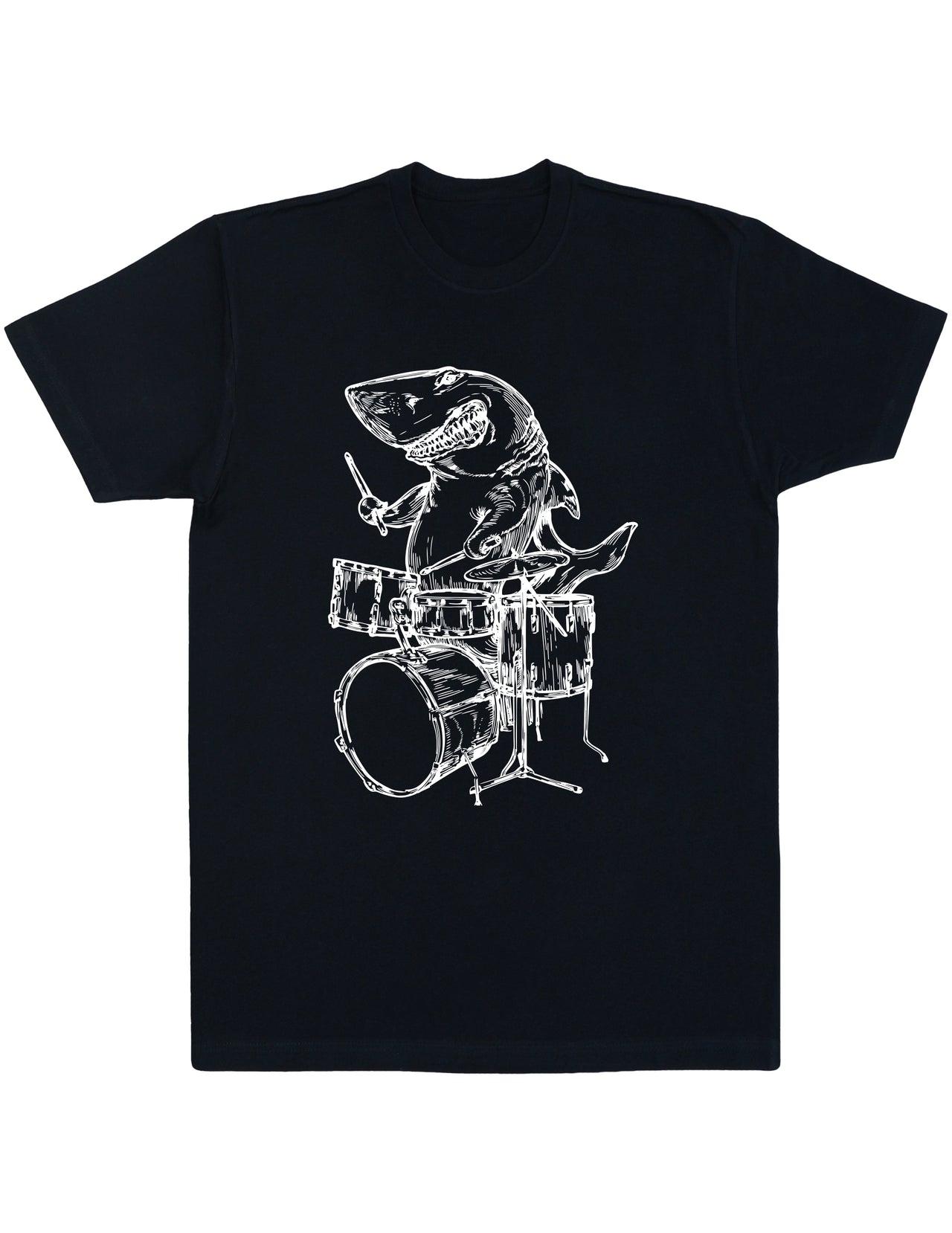 SEEMBO Shark Playing Drums Funny Drummer Musician Music Band Men Cotton T-Shirt