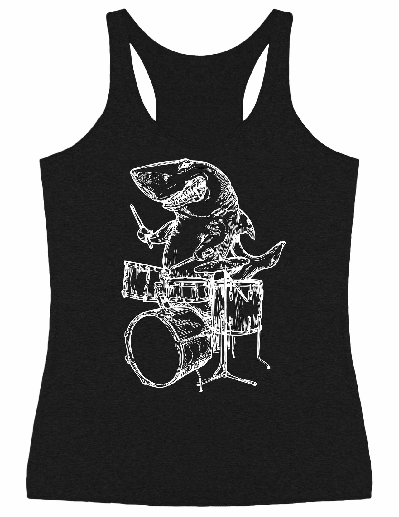 SEEMBO Shark Playing Drums Funny Drummer Musician Music Band Women Tri-Blend Tank Top