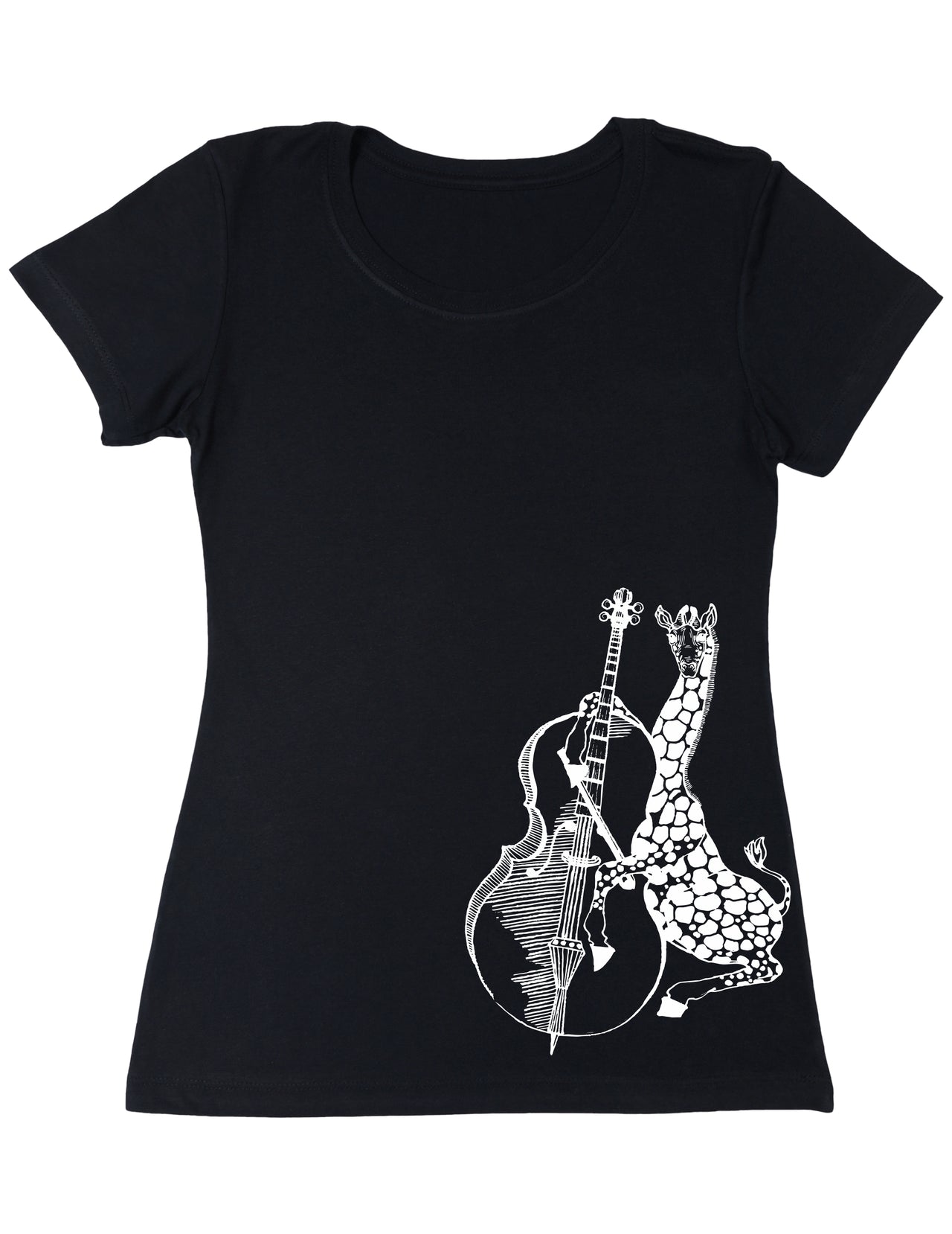 SEEMBO Giraffe Playing Cello Funny Cellist Musician Women Poly-Cotton T-Shirt Side Print