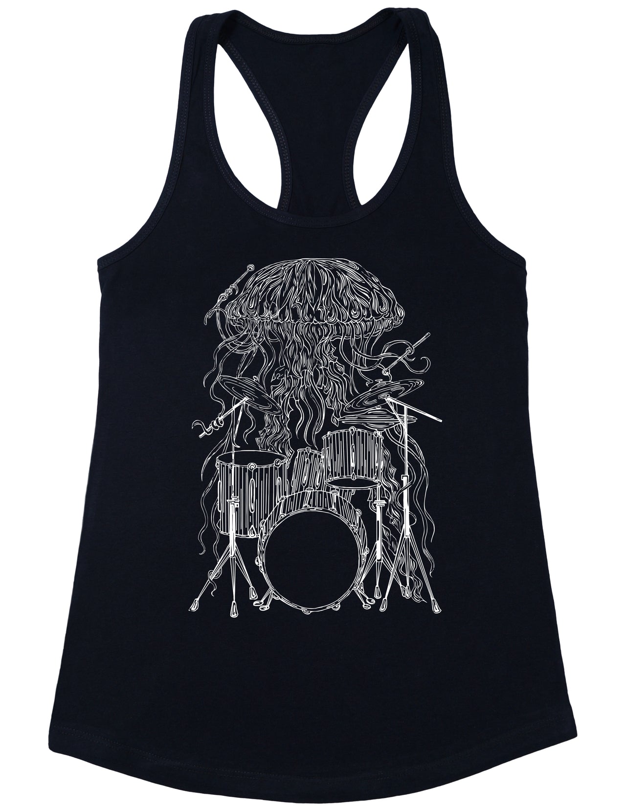 SEEMBO Jellyfish Playing Drums Funny Drummer Musician Women Poly-Cotton Tank Top