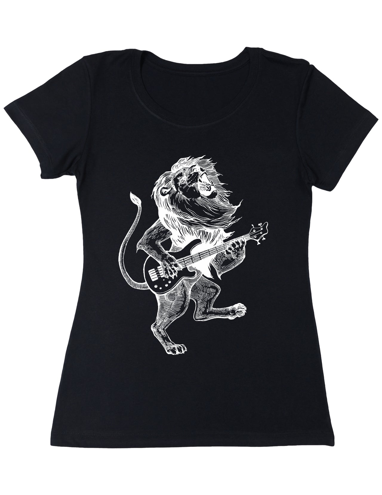 SEEMBO Lion Playing Guitar Funny Guitarist Musician Band Women Poly-Cotton T-Shirt