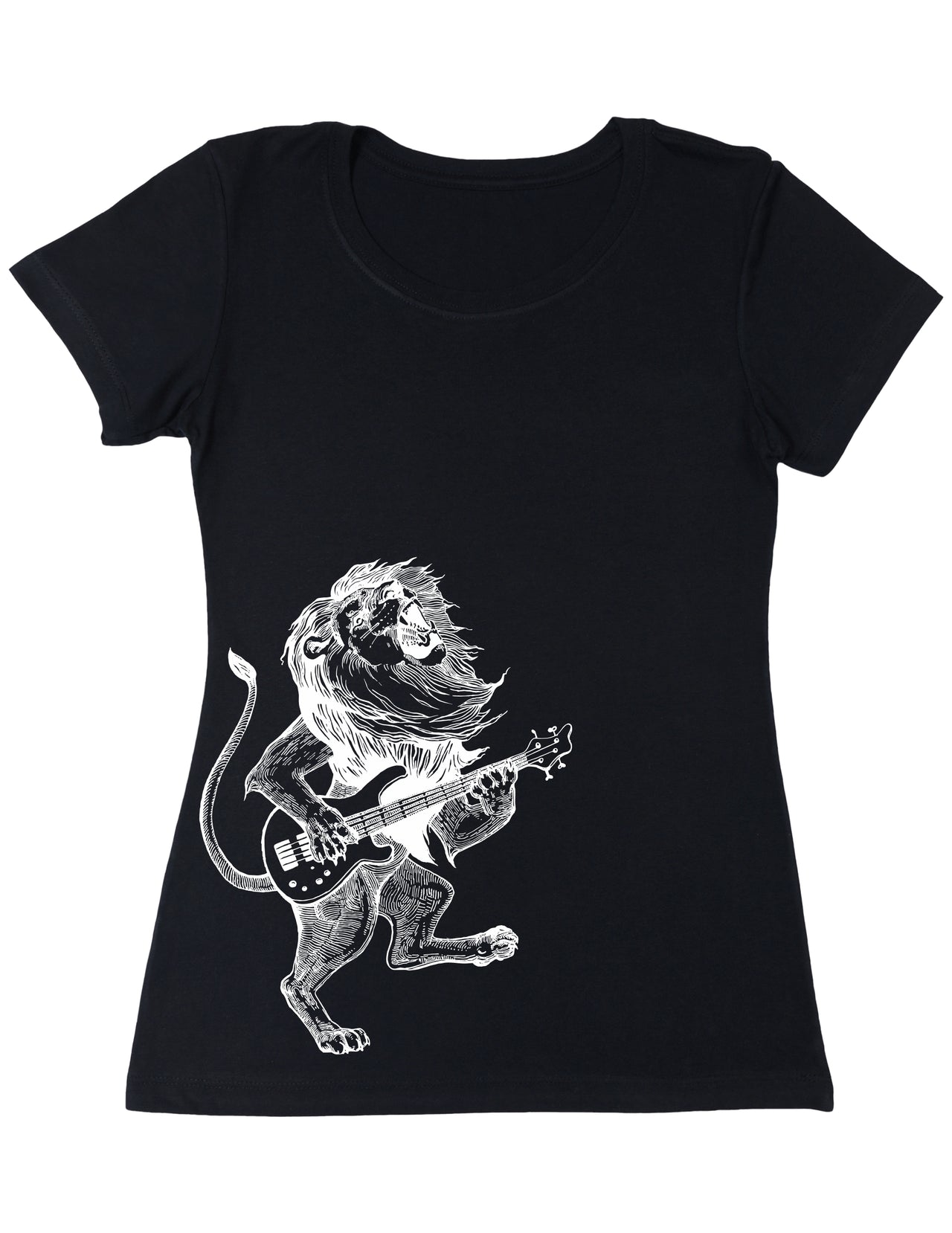SEEMBO Lion Playing Guitar Funny Guitarist Musician Band Women Poly-Cotton T-Shirt Side Print