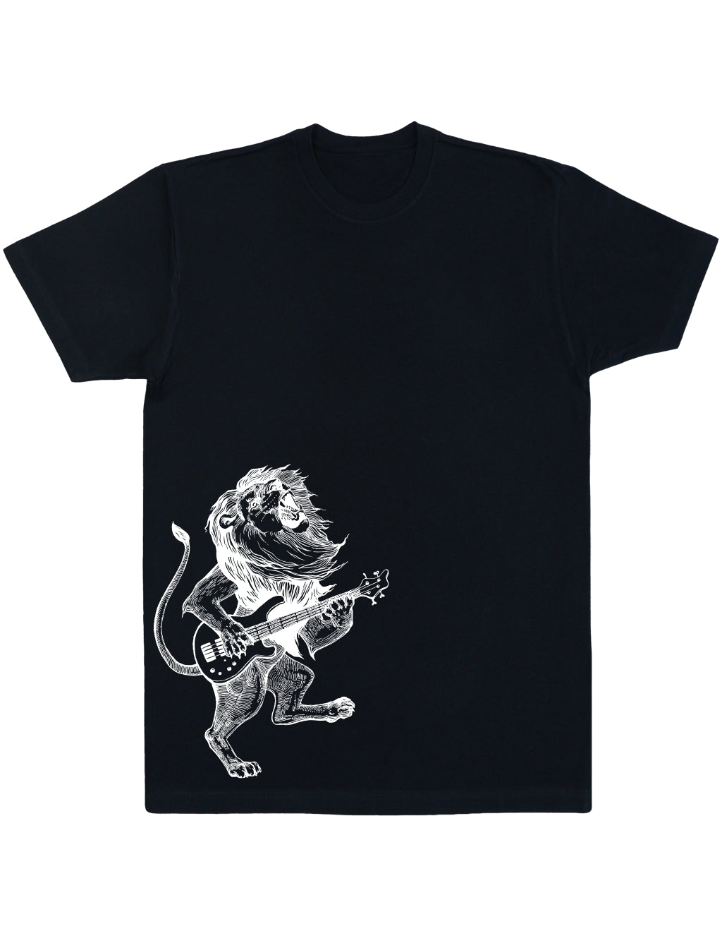 SEEMBO Lion Playing Guitar Funny Guitarist Musician Band Men Cotton T-Shirt Side Print