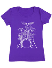 Seembo-Moose-Drummer-Playing-Drums-Musician-music-band-Women-purple-T-Shirt