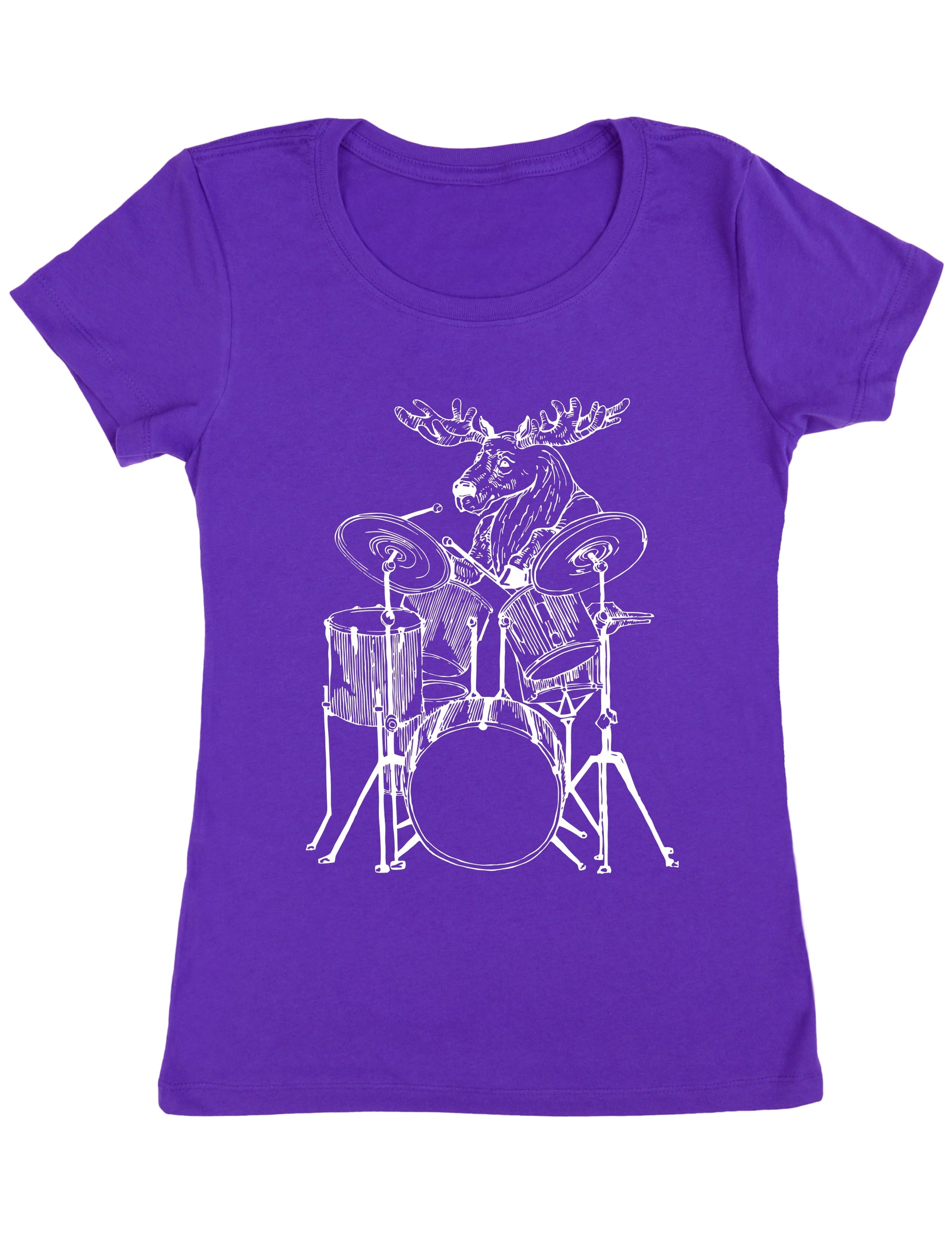 Seembo-Moose-Drummer-Playing-Drums-Musician-music-band-Women-purple-T-Shirt