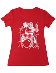 Seembo-Gorilla-drummer-Playing-Drums-musician-music-band-Women-T-Shirt-red