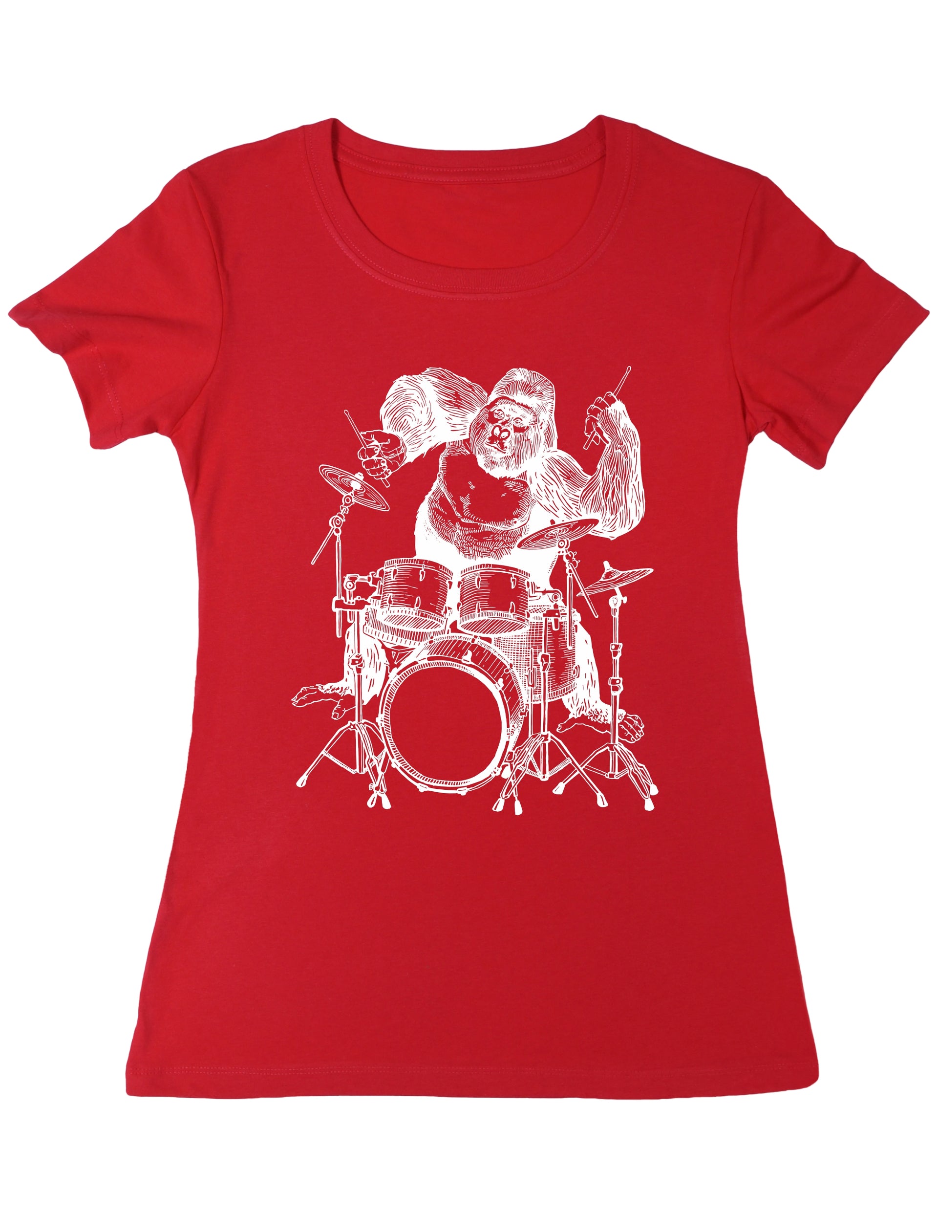 Seembo-Gorilla-drummer-Playing-Drums-musician-music-band-Women-T-Shirt-red