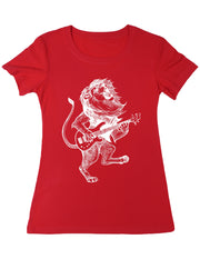 Seembo-Lion-Playing-Guitar-guitarist-musician-music-band-Women-T-Shirt-red