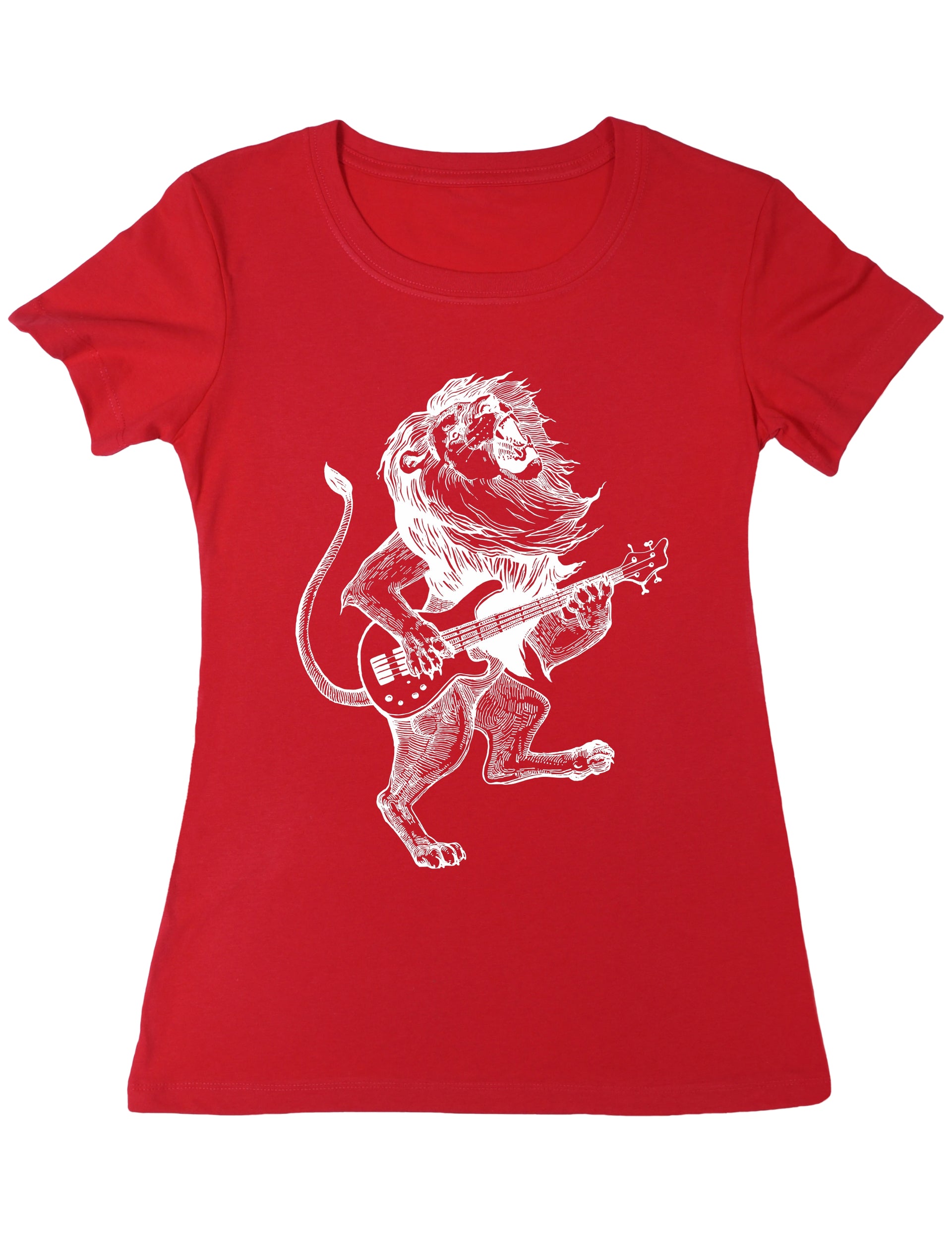 Seembo-Lion-Playing-Guitar-guitarist-musician-music-band-Women-T-Shirt-red