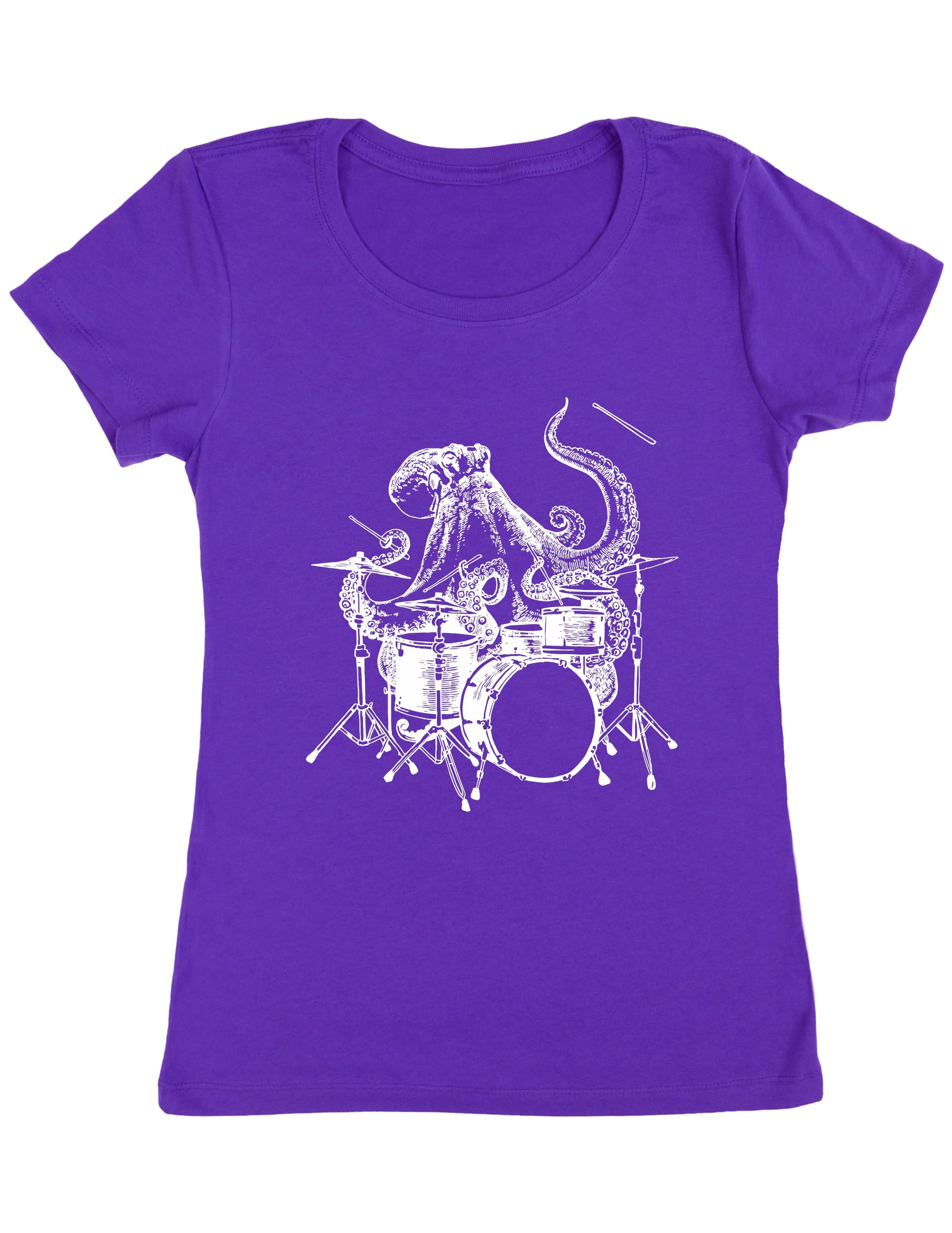 Seembo-Octopus-Drummer-Playing-Drums-Music-musician-band-Women-purple-T-Shirt