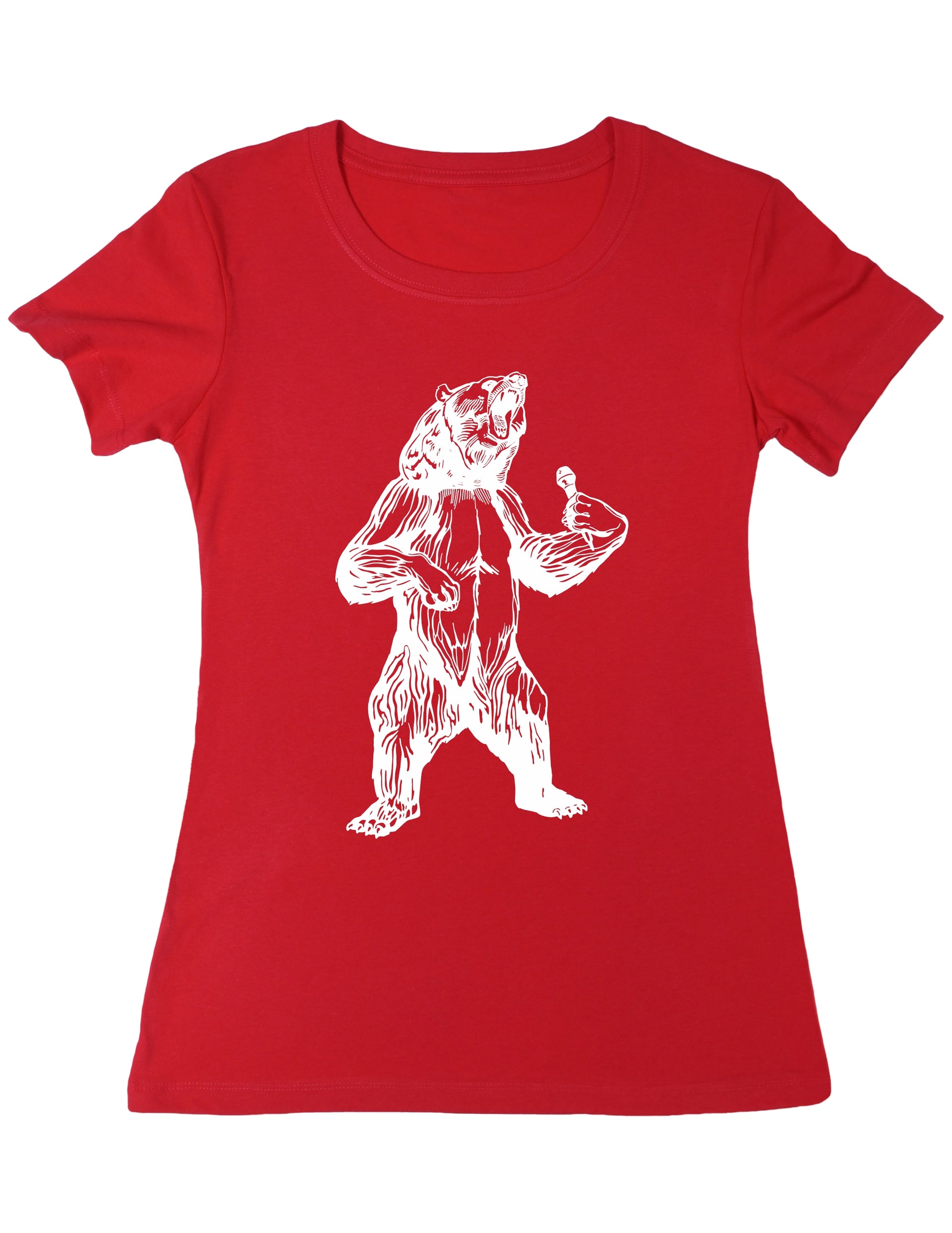 seembo-bear-trying-to-sing-karaoke-women-poly-cotton-t-shirt-red-color