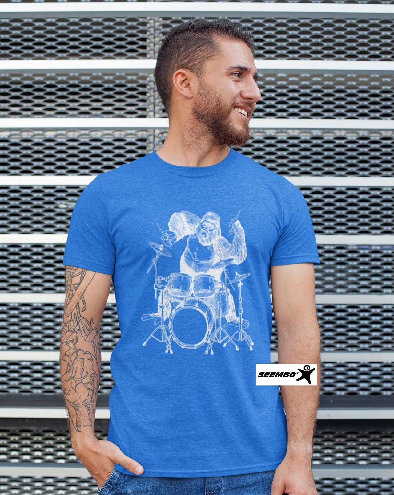 man-wearing-gorilla-playing-drums-drummer-design-on-a-vintage-royal-t-shirt