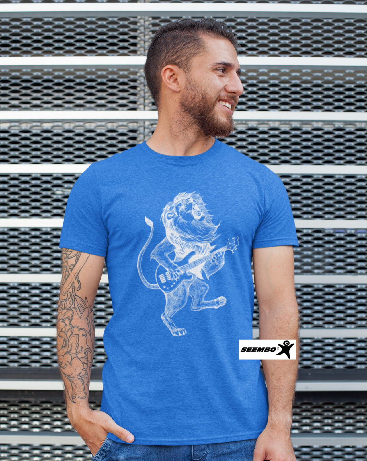 a-man-with-seembo-t-shirt-with-lion-playing-guitar-guitarist-art-in-a-vintage-royal-color