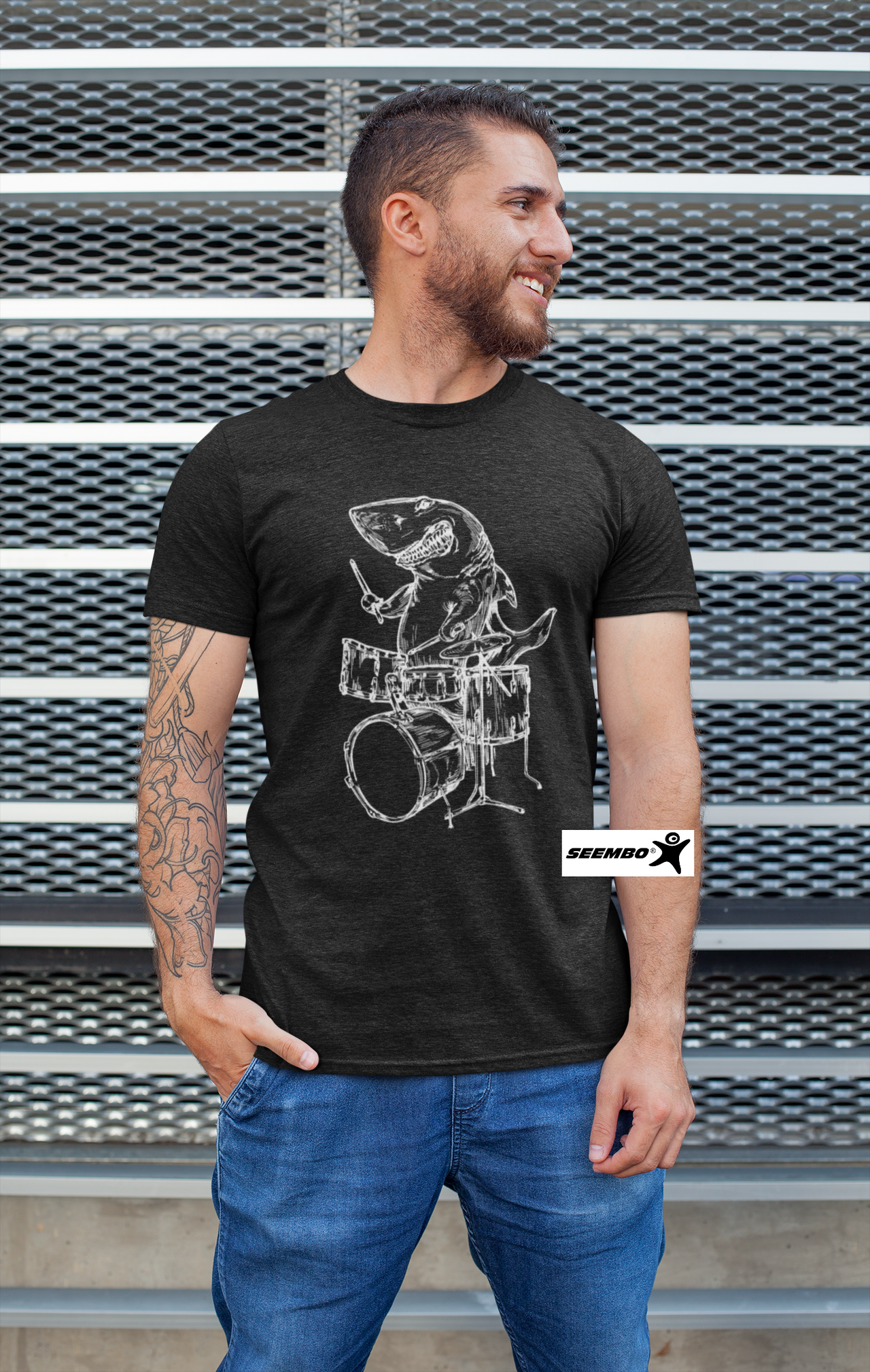 seembo-shark-funny-drummer-playing-drums-musician-gift-men-vintage-black-t-shirt-ipe116