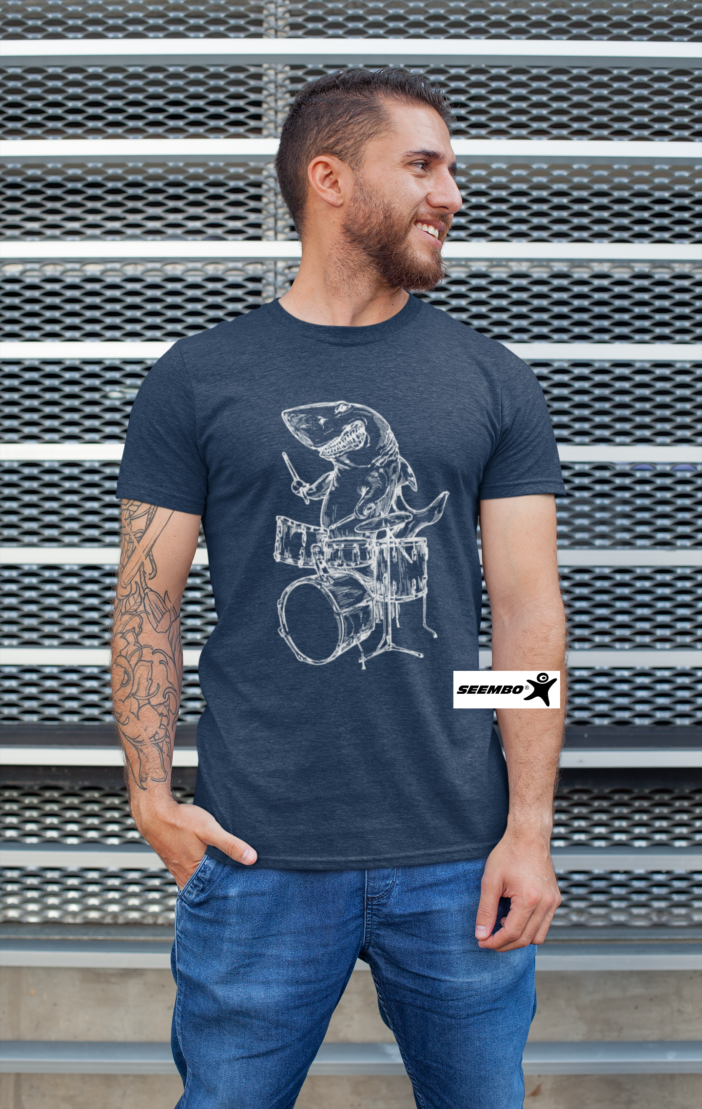 seembo-shark-funny-drummer-playing-drums-musician-gift-men-vintage-navy-t-shirt-ipe116