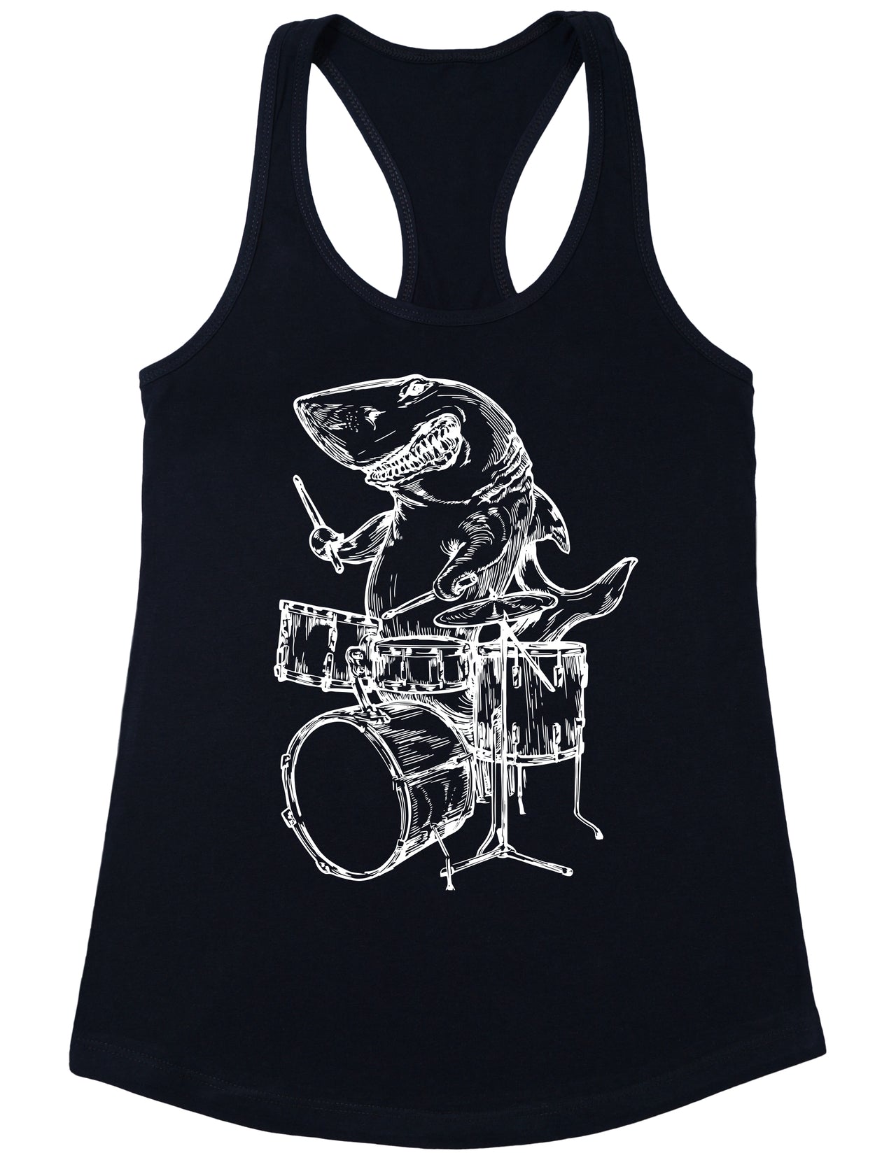 SEEMBO Shark Playing Drums Women's Poly-Cotton Tank Top
