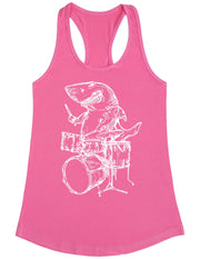 seembo-shark-playing-drums-drummer-musician-music-band-women-pink-tank-top