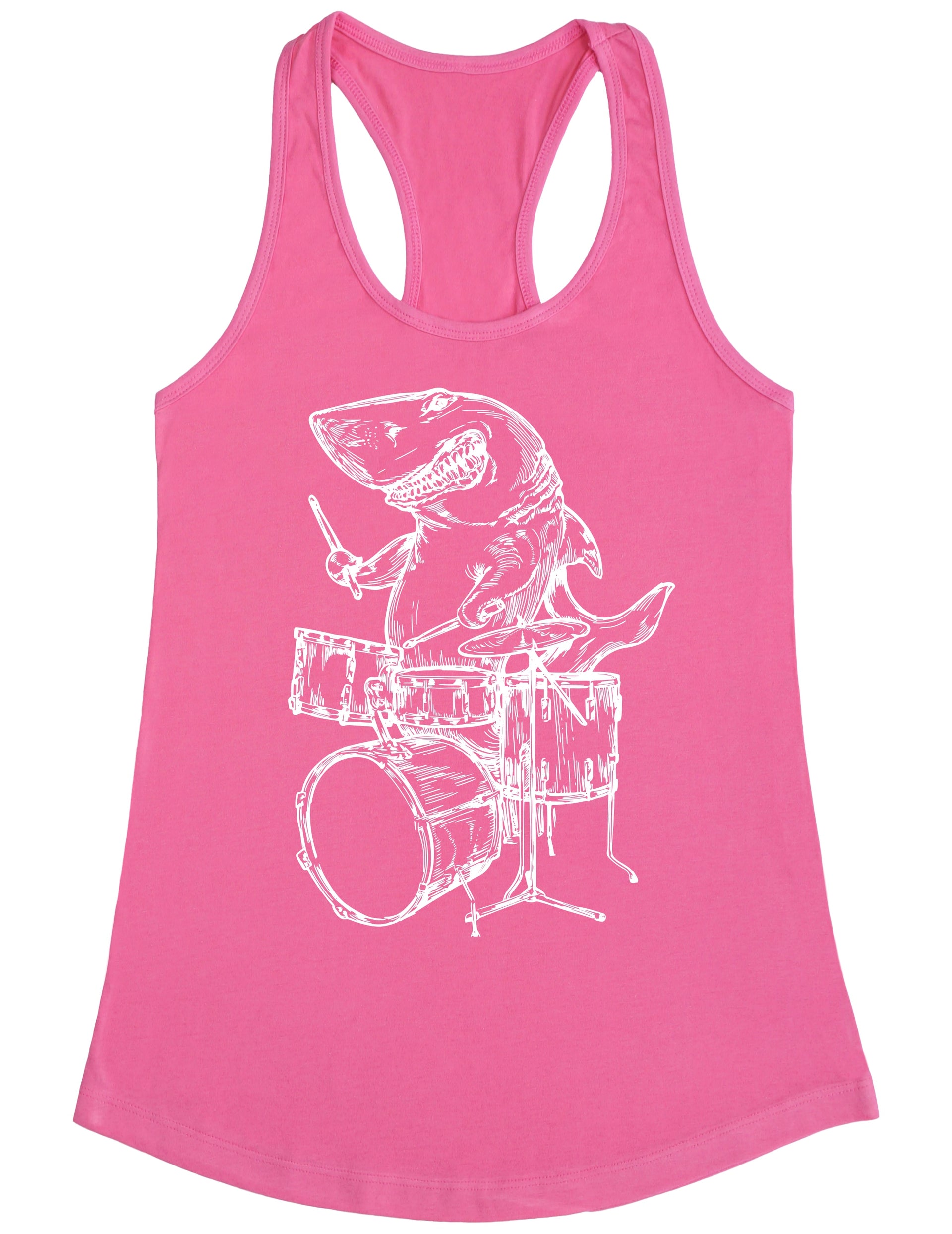 seembo-shark-playing-drums-drummer-musician-music-band-women-pink-tank-top