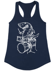 seembo-shark-playing-drums-drummer-musician-music-band-women-navy-tank-top
