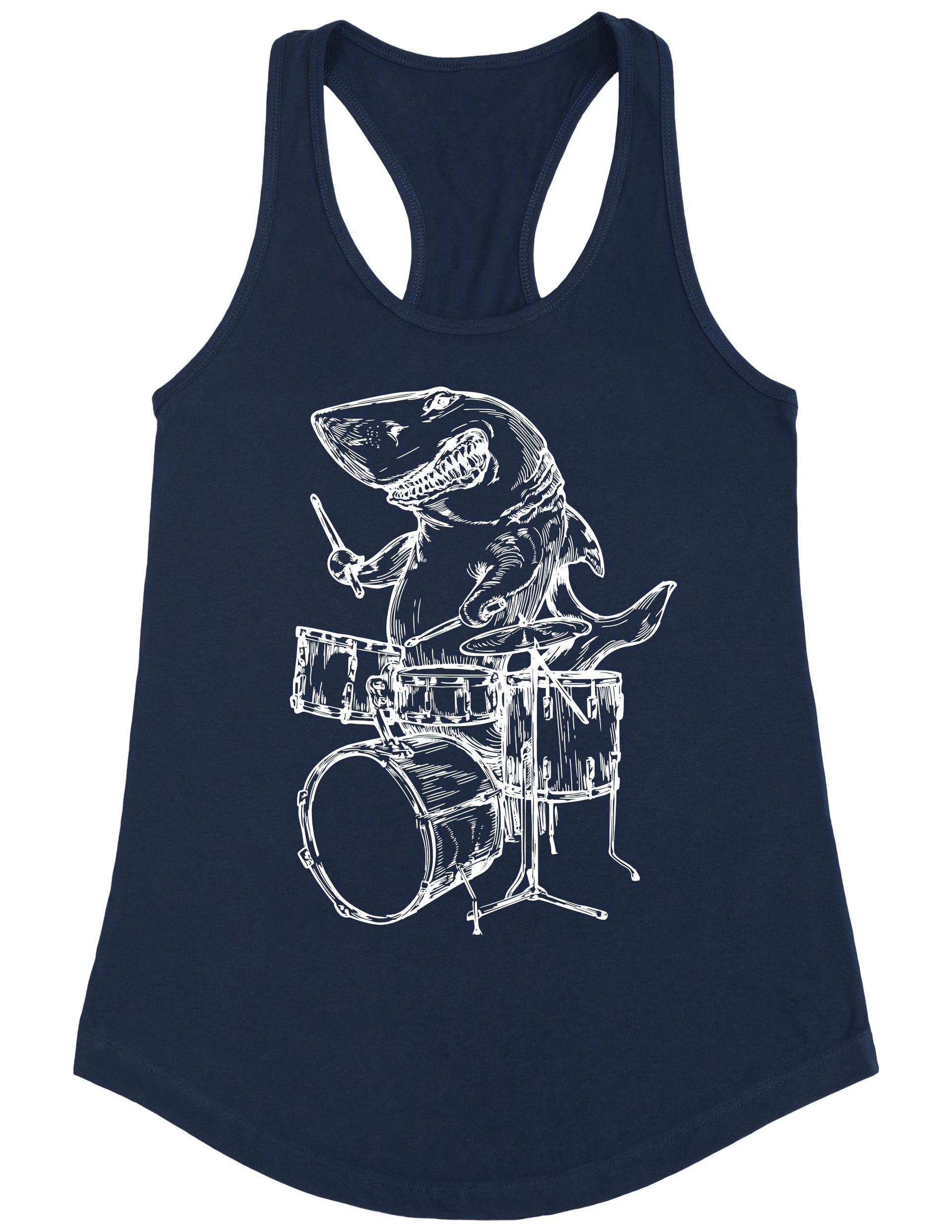 seembo-shark-playing-drums-drummer-musician-music-band-women-navy-tank-top