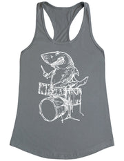 seembo-shark-playing-drums-drummer-musician-music-band-women-gray-tank-top
