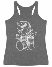 seembo-shark-playing-drums-drummer-musician-music-band-women-vintage-gray-tank-top