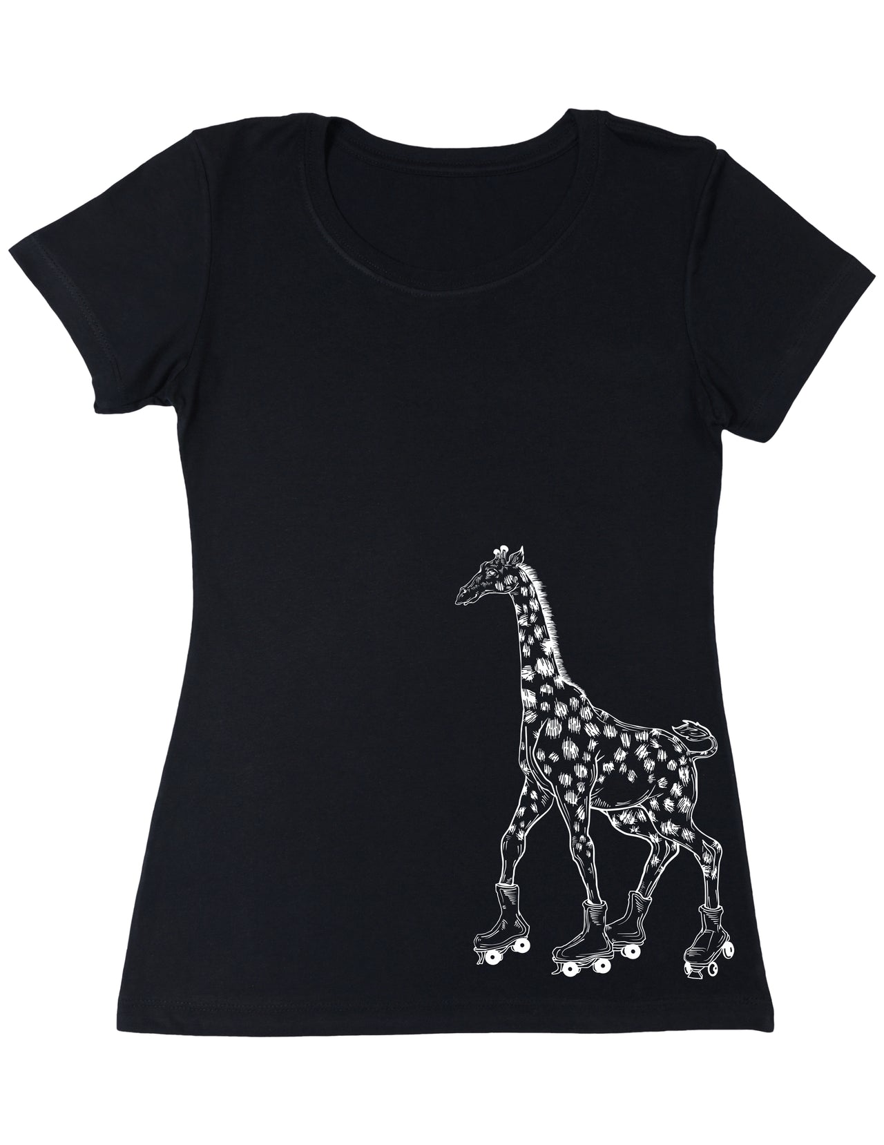 SEEMBO Giraffe Skater Skating Roller Skates Women's Poly-Cotton T-Shirt Side Print