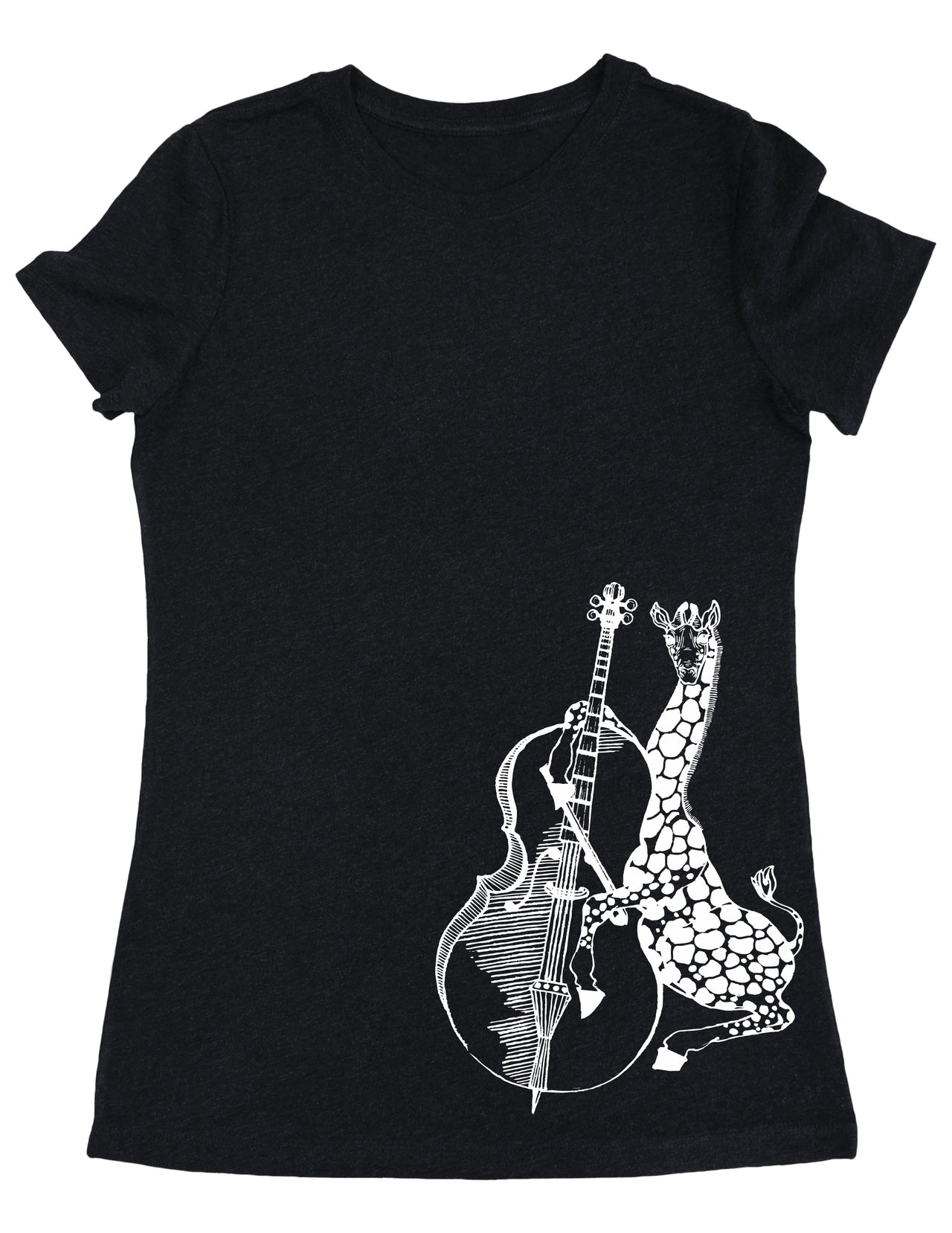 SEEMBO Jirafa Tocando Violonchelo Violonchelista Músico Mujeres Camiseta Tri-Blend Impresión Lateral