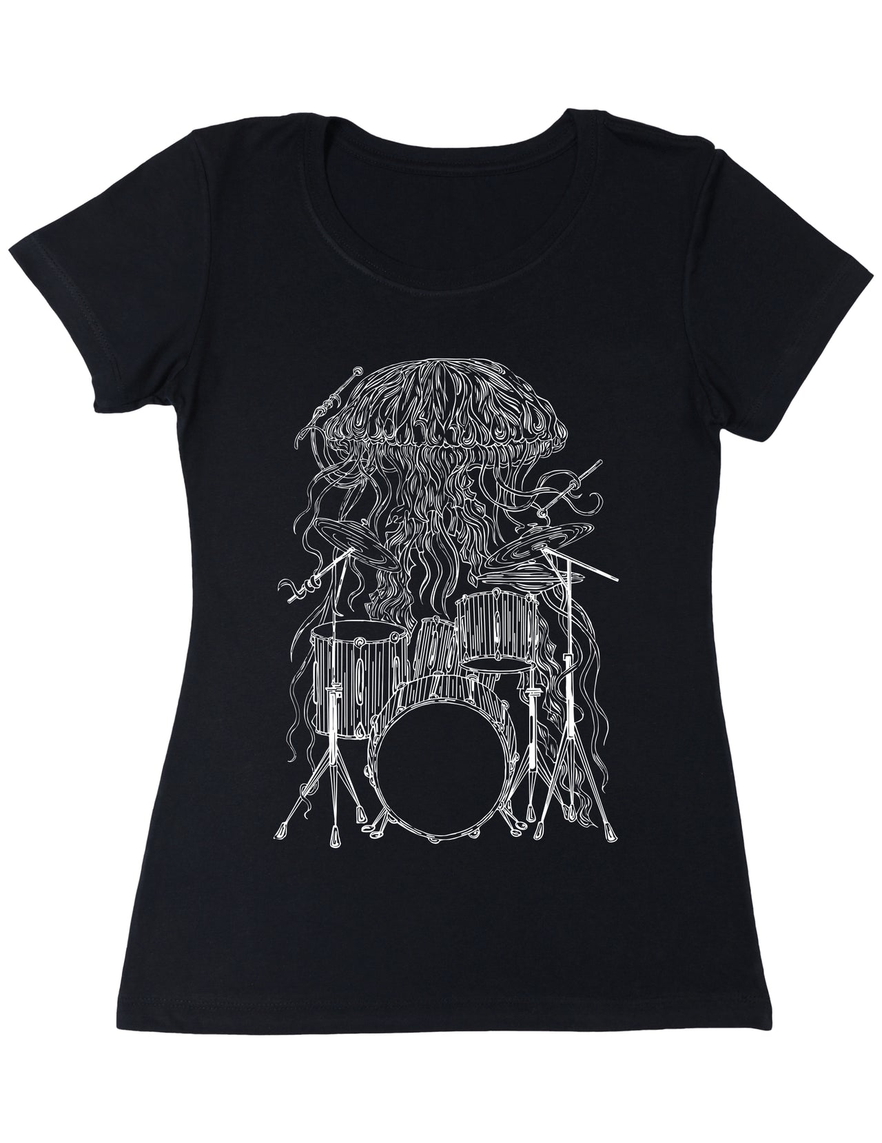 Seembo-Jellyfish-drummer-Playing-Drums-music-musician-band-Women-black-T-Shirt