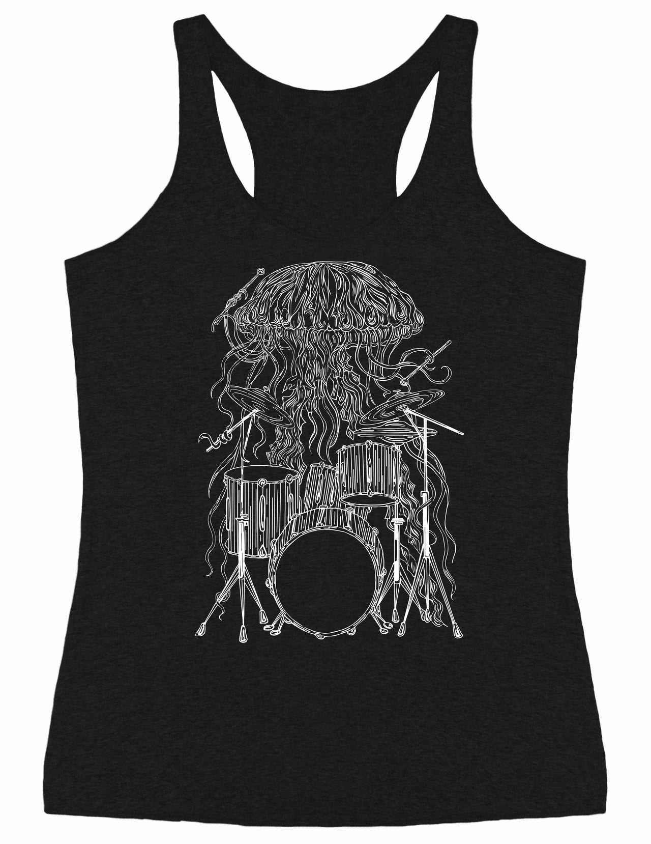 SEEMBO Jellyfish Playing Drums Funny Drummer Musician Women Tri-Blend Tank Top