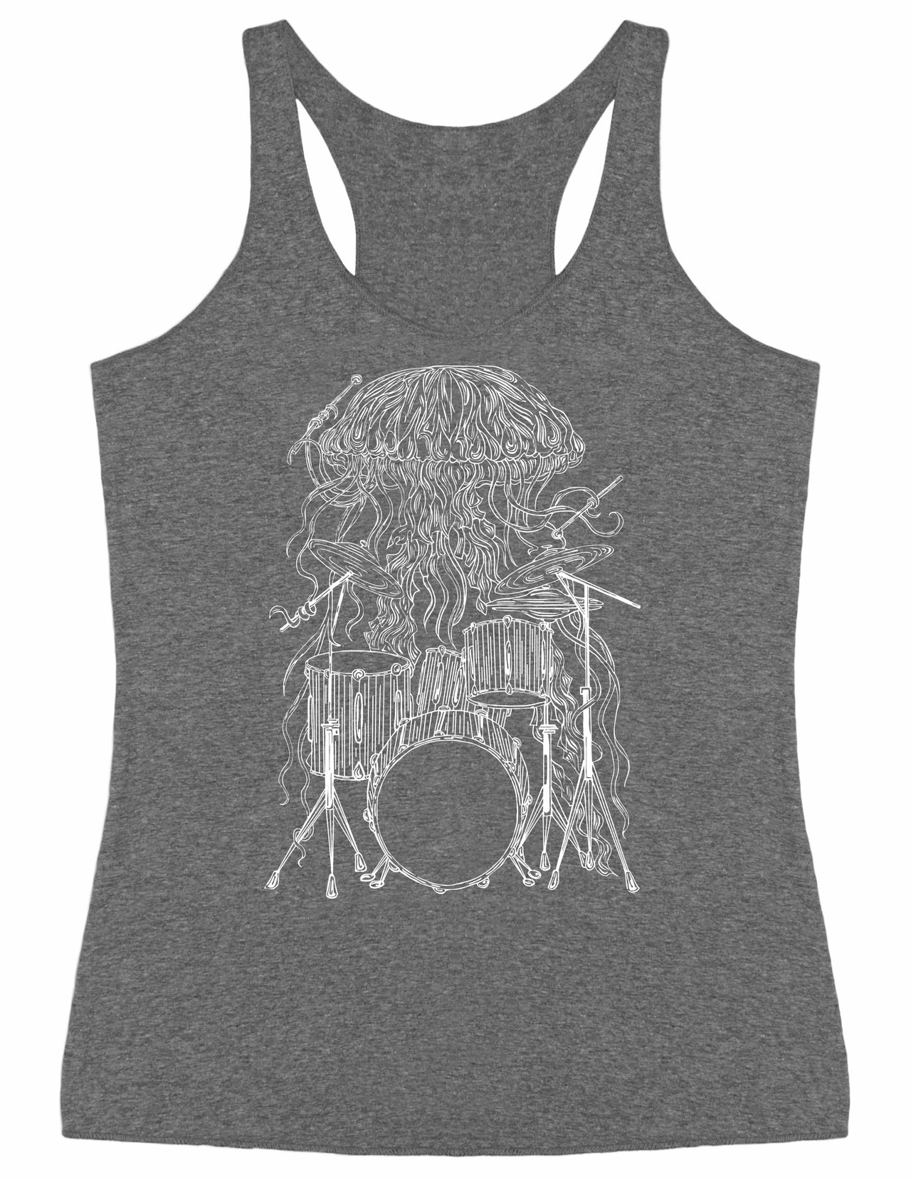 SEEMBO Jellyfish Playing Drums Funny Drummer Musician Women Tri-Blend Tank Top