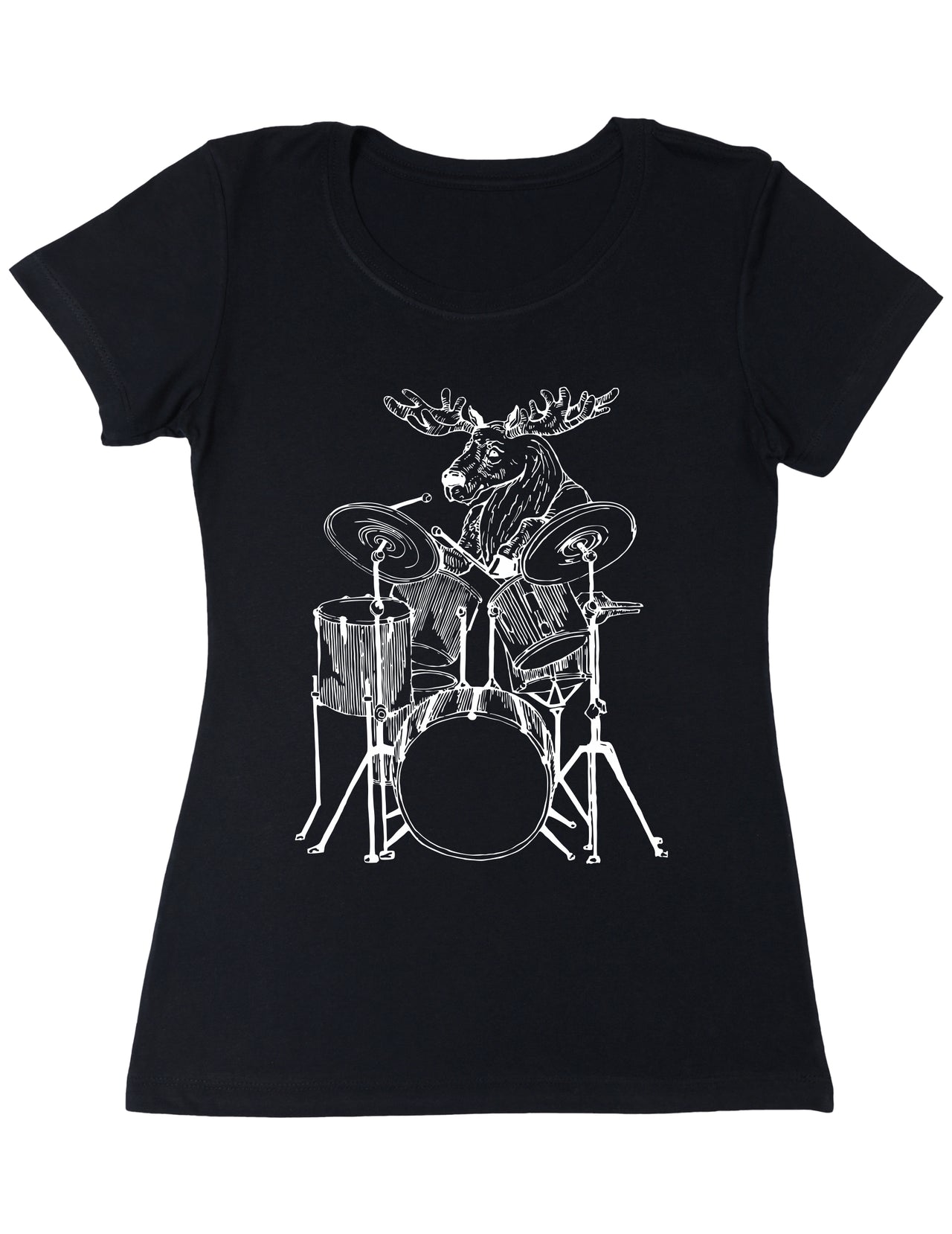 Seembo-Moose-Drummer-Playing-Drums-Musician-music-band-Women-black-T-Shirt