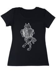 Seembo-Wolf-Playing-Accordion-accordionist-musician-music-Women-black-T-Shirt