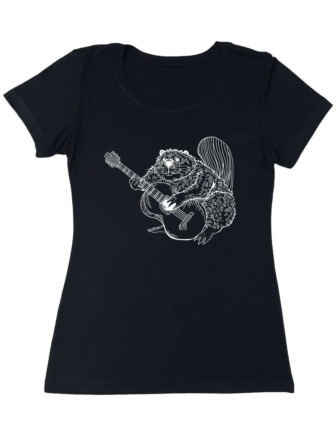 seembo-beaver-playing-guitar-guitarist-women-t-shirt-in-black-color