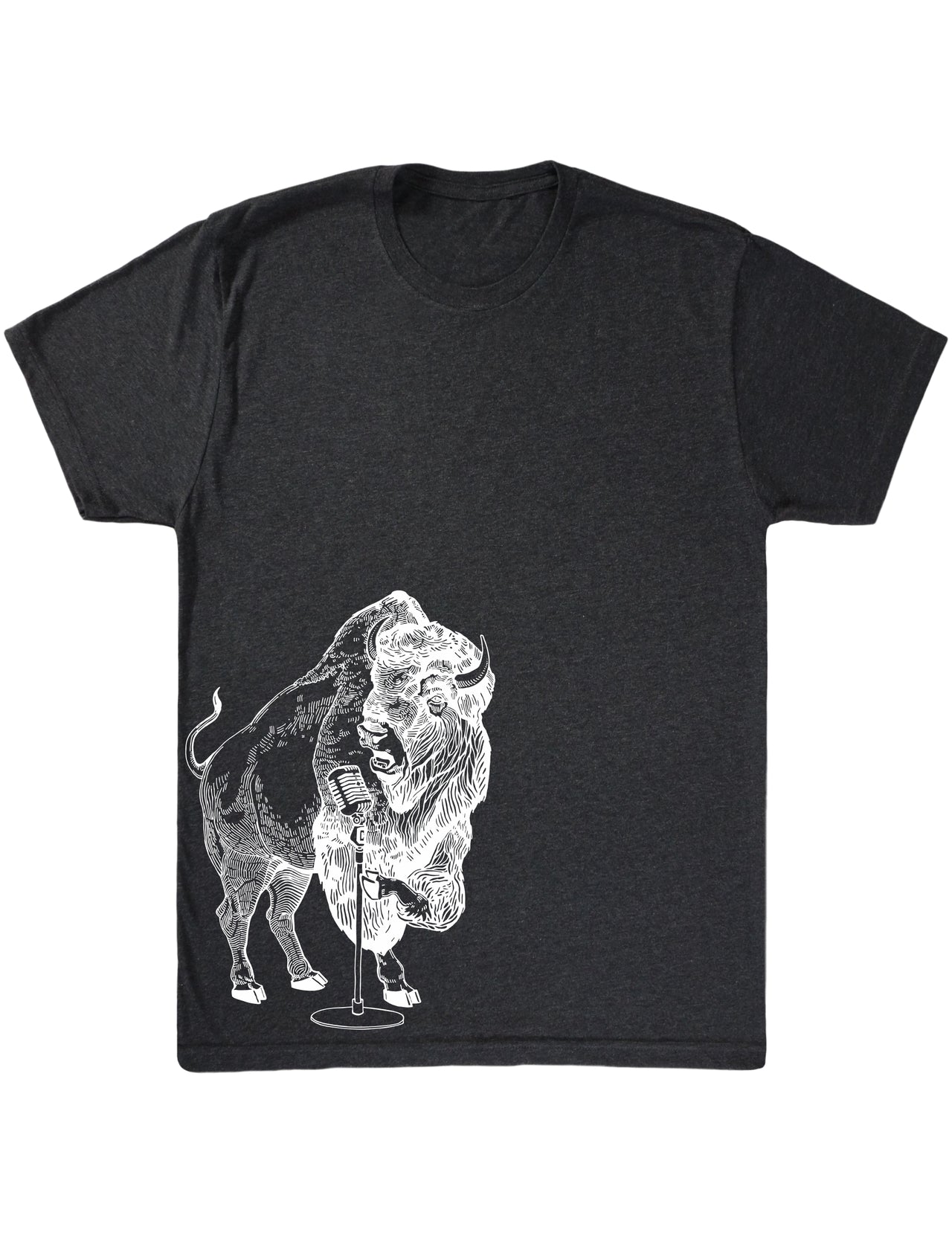 Bison Singing Karaoke Funny Buffalo Vocalist Rock Musician Men Tri-Blend T-Shirt Side Print