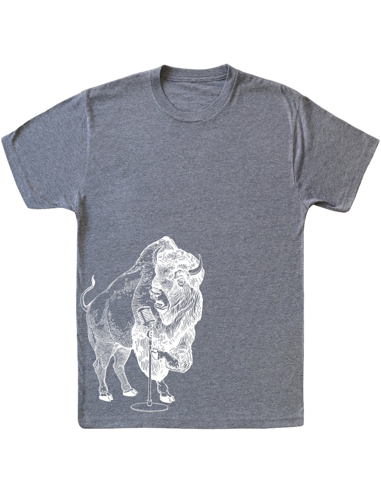 Bison Singing Karaoke Funny Buffalo Vocalist Rock Musician Men Tri-Blend T-Shirt Side Print