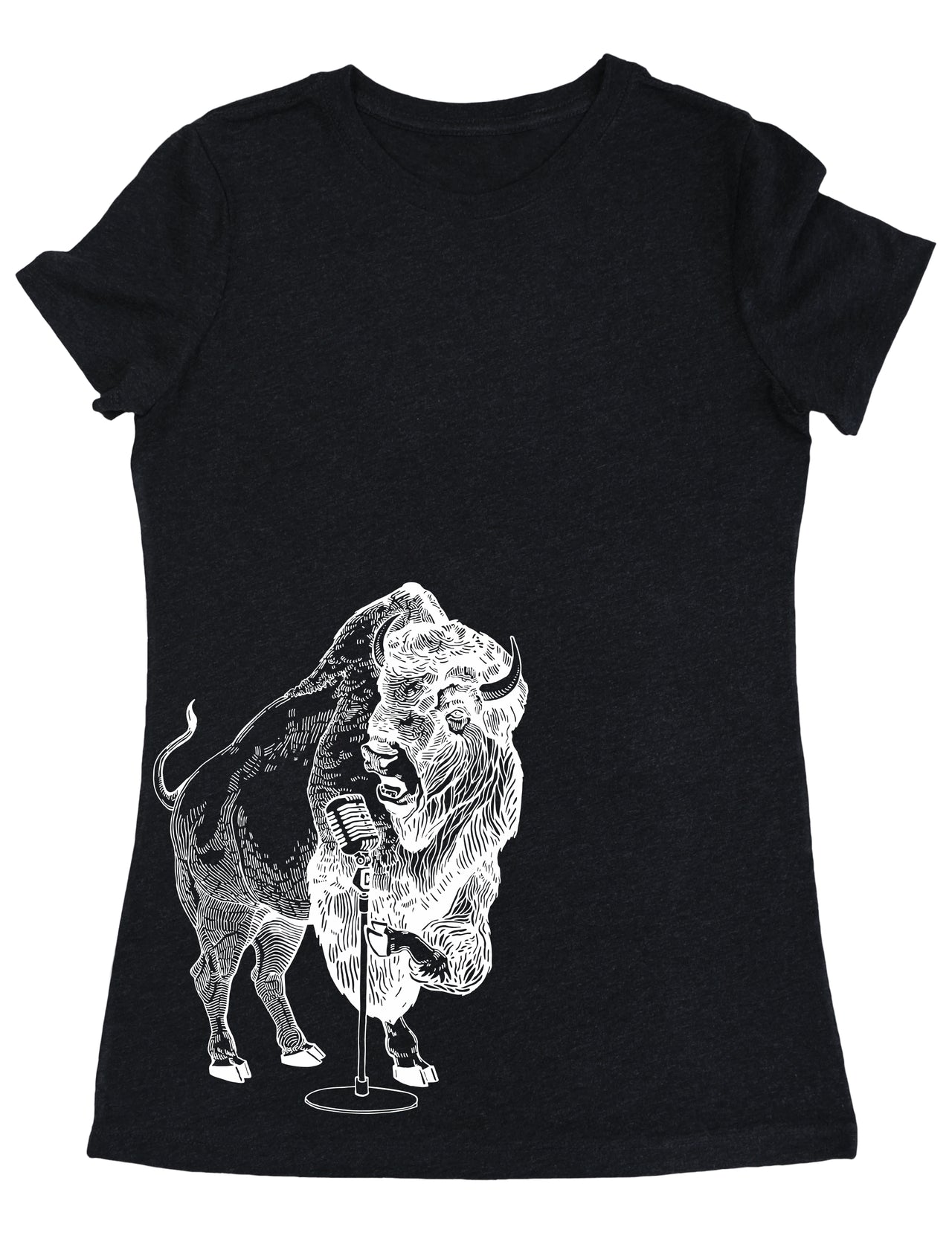 SEEMBO Bison Singing Karaoke Funny Singer Sing Camiseta de tres mezclas para mujer con estampado lateral