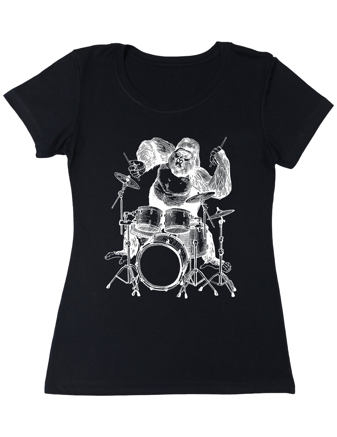 Seembo-Gorilla-drummer-Playing-Drums-musician-music-band-Women-T-Shirt-black-color