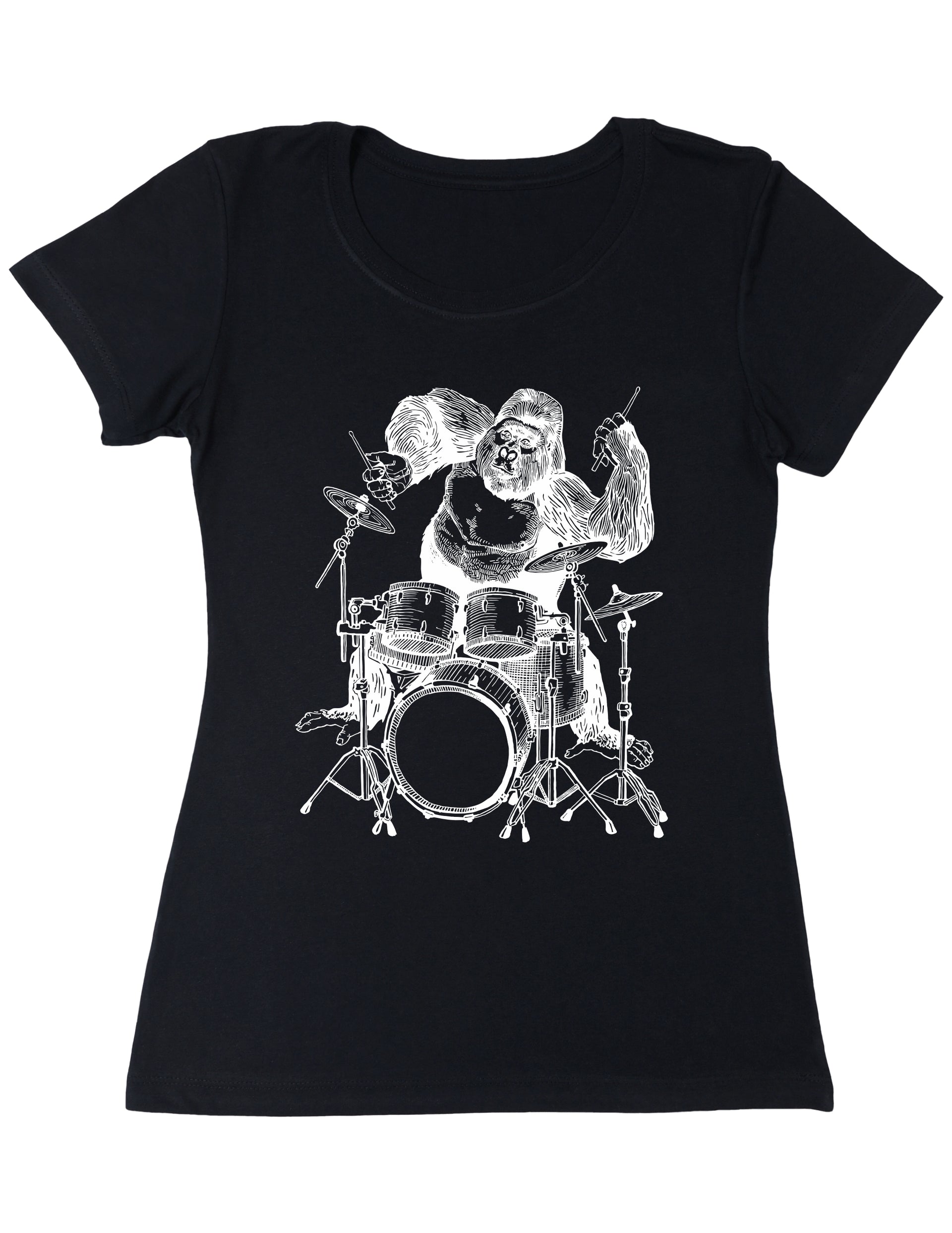 Seembo-Gorilla-drummer-Playing-Drums-musician-music-band-Women-T-Shirt-black-color