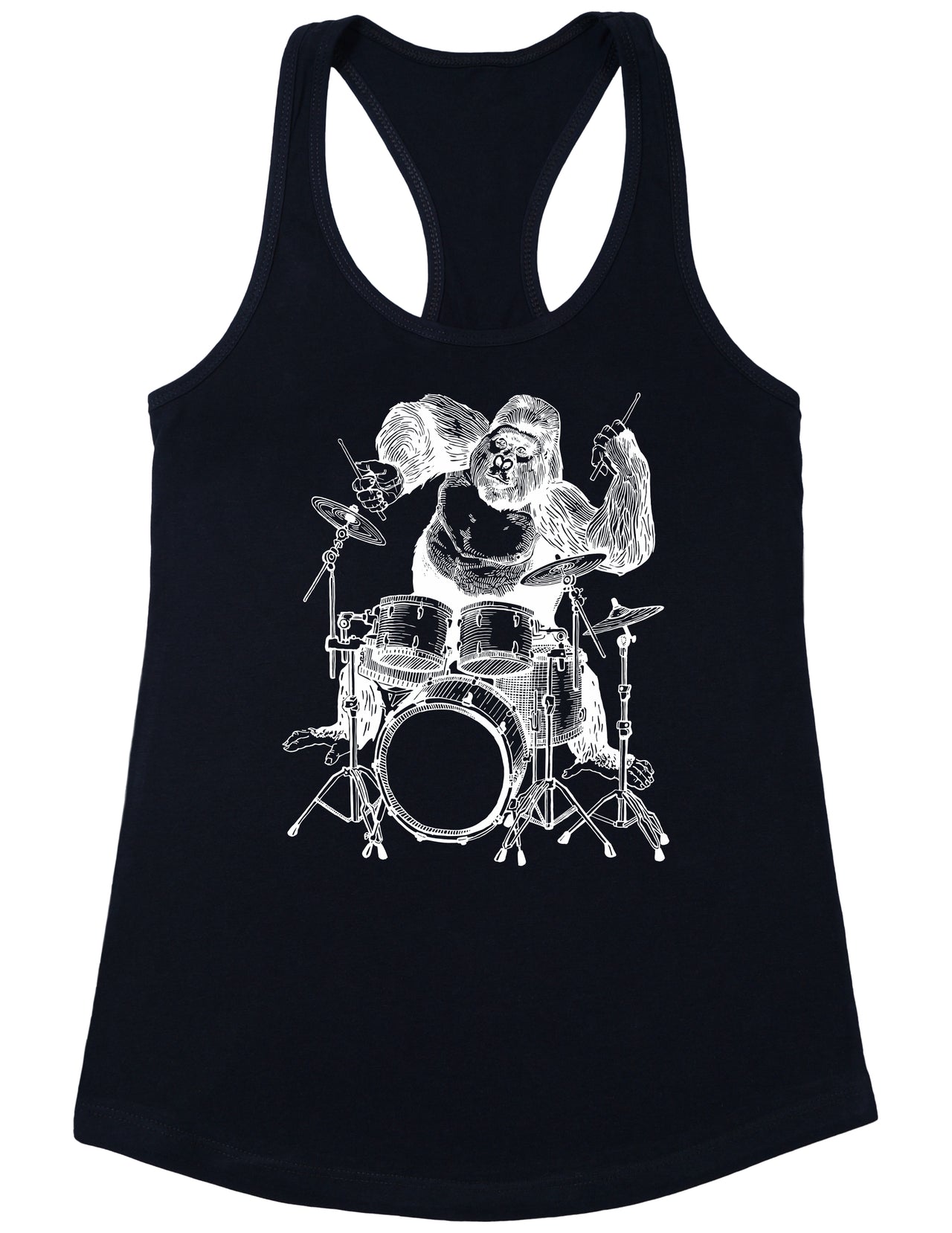 seembo-gorilla-playing-drums-drummer-funny-musician-music-band-women-black-tank-top