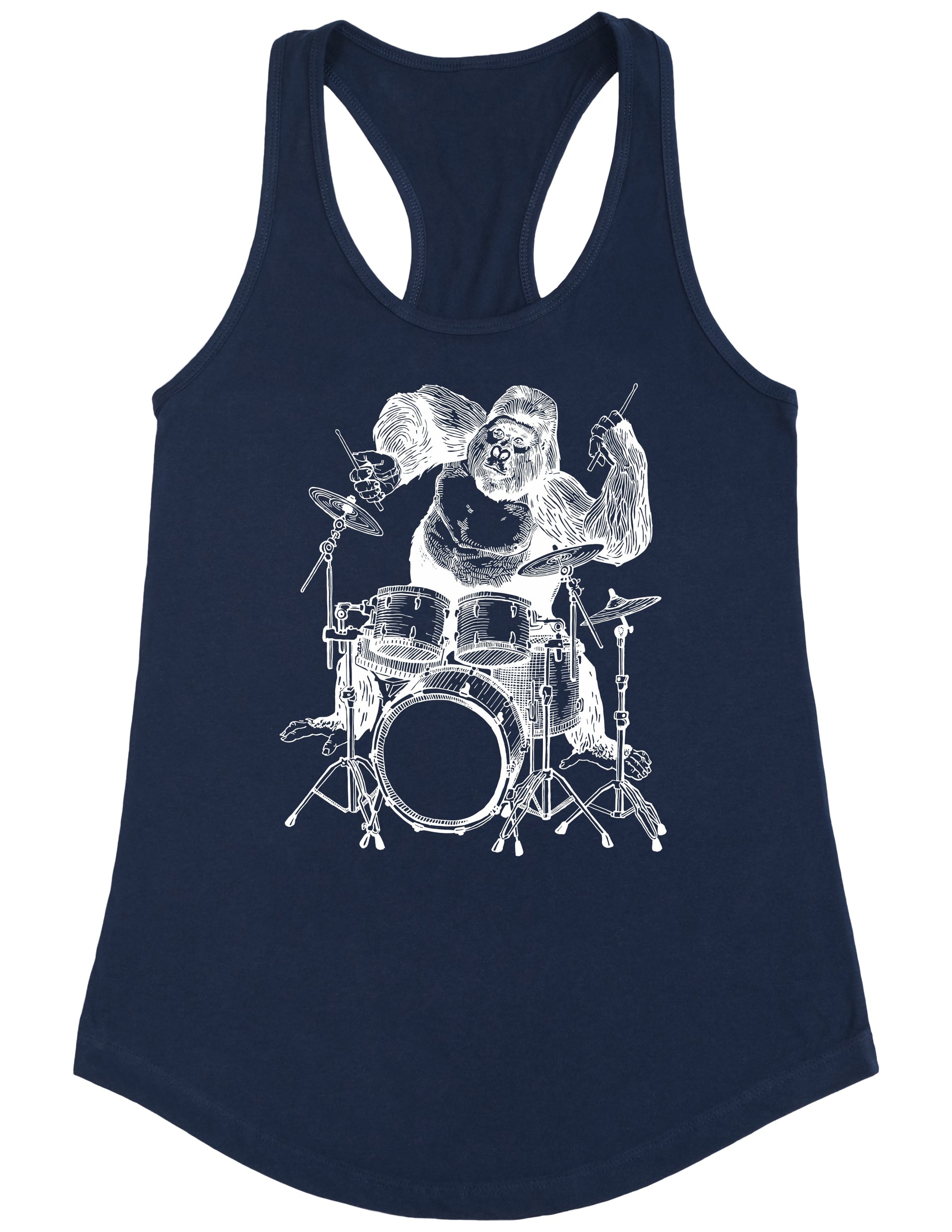 seembo-gorilla-playing-drums-drummer-funny-musician-music-band-women-navy-tank-top