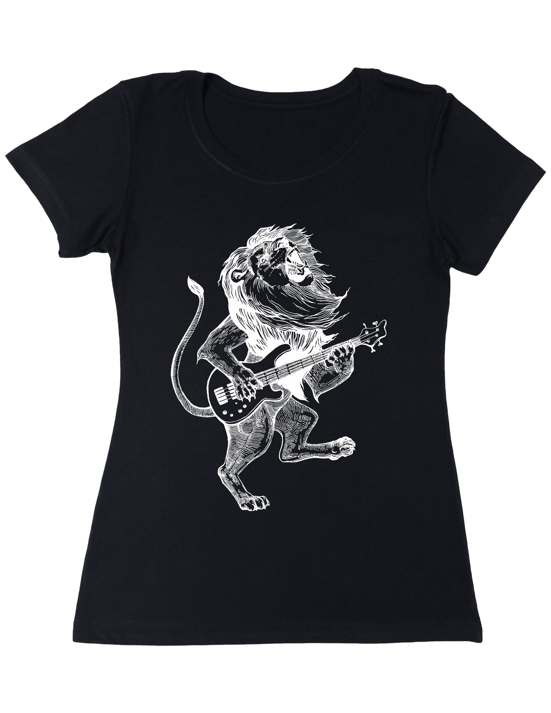 Seembo-Lion-Playing-Guitar-guitarist-musician-music-band-Women-T-Shirt-black