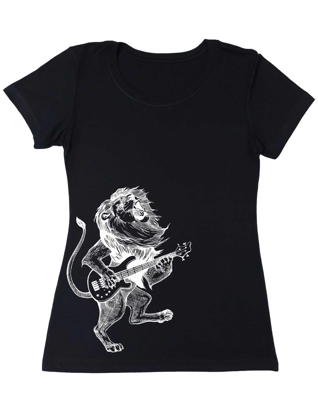 Seembo-Lion-Playing-Guitar-guitarist-musician-music-band-Women-black-T-Shirt-side-print