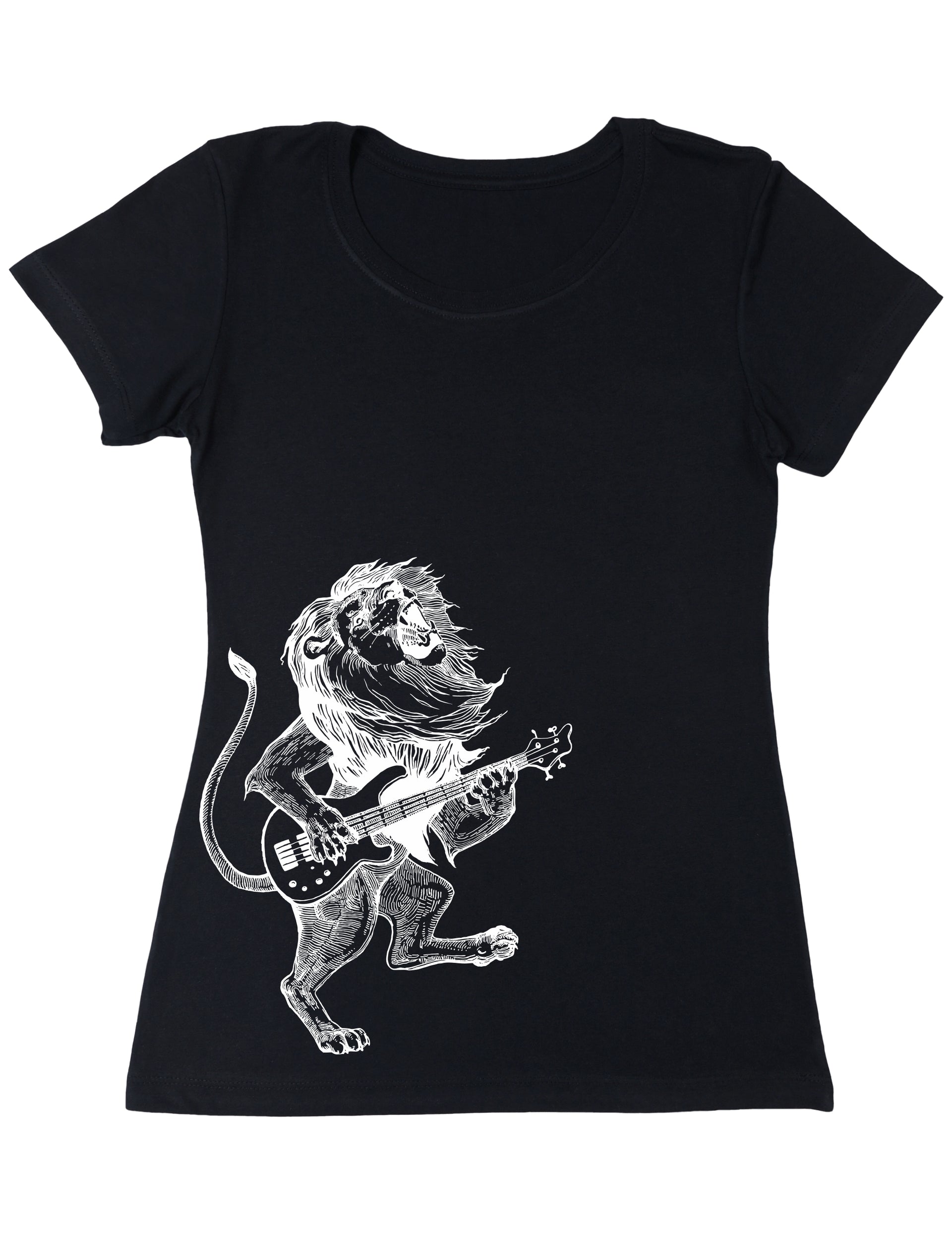 Seembo-Lion-Playing-Guitar-guitarist-musician-music-band-Women-black-T-Shirt-side-print