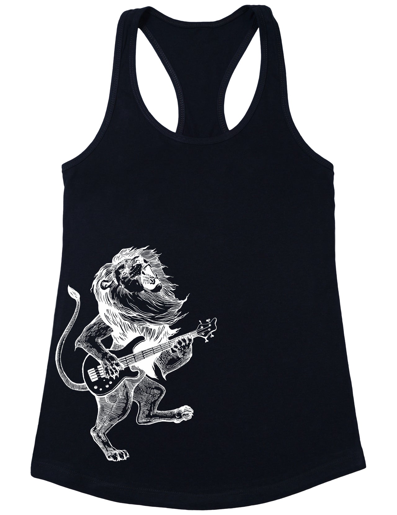 SEEMBO Lion Playing Guitar Funny Guitarist Musician Band Women Poly-Cotton Tank Top Side Print