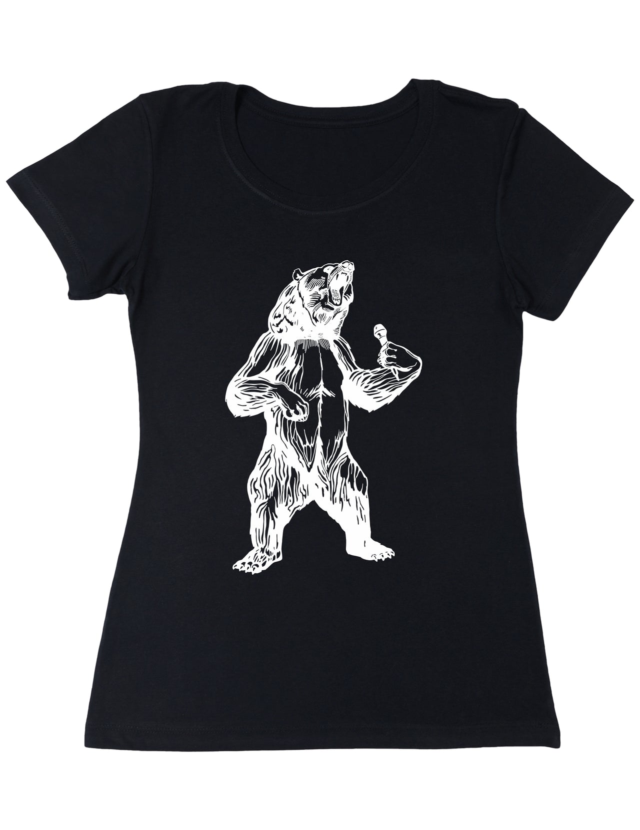 bear trying to sing karaoke seembo women poly cotton shirt black color