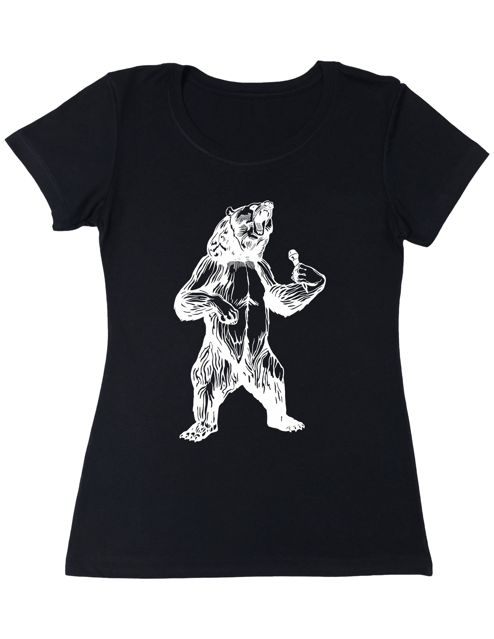 seembo-bear-trying-to-sing-karaoke-women-poly-cotton-t-shirt-black-color