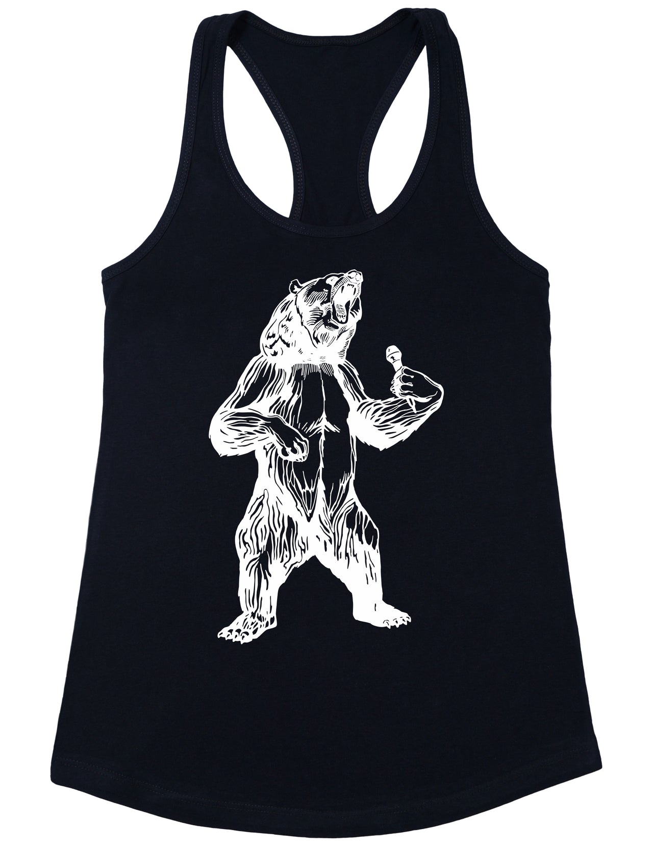 bear trying to sing karaoke seembo women poly cotton tank top black color