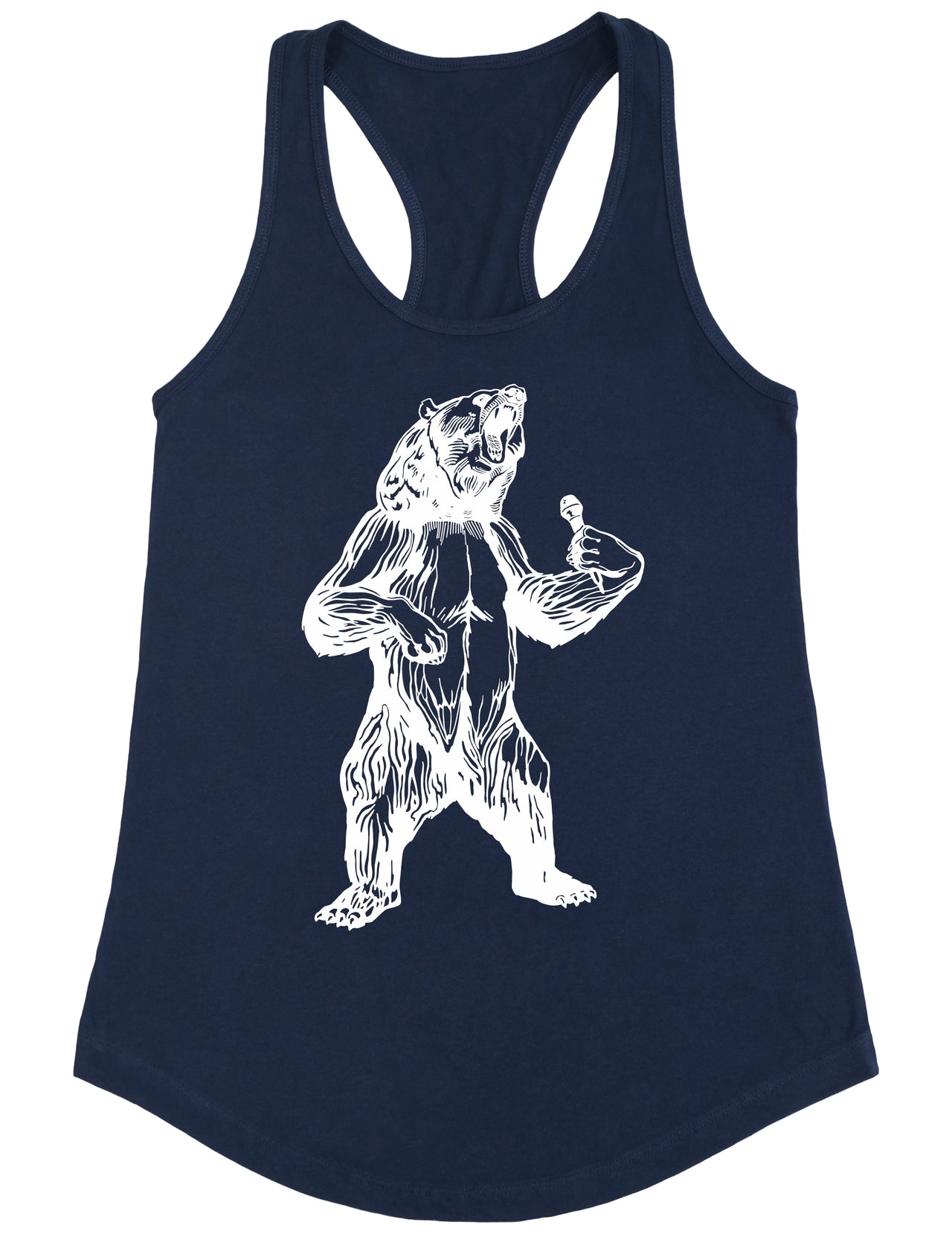 bear trying to sing karaoke seembo women poly cotton tank top navy color